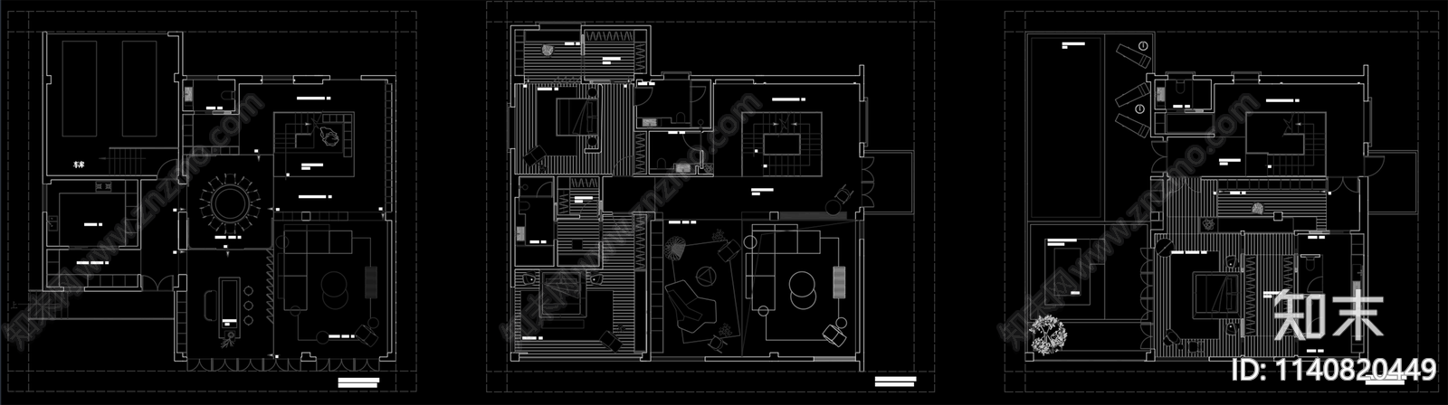 679㎡三层独栋别墅平面布置图施工图下载【ID:1140820449】