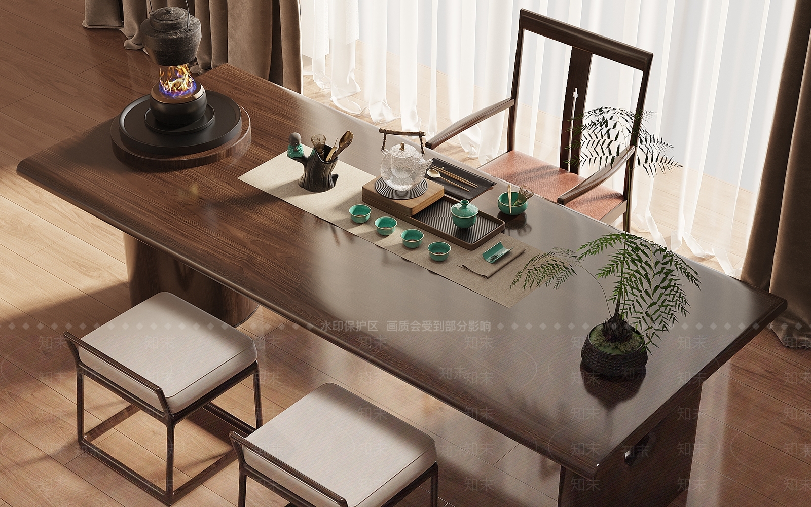 新中式茶桌椅组合3D模型下载【ID:1140820923】