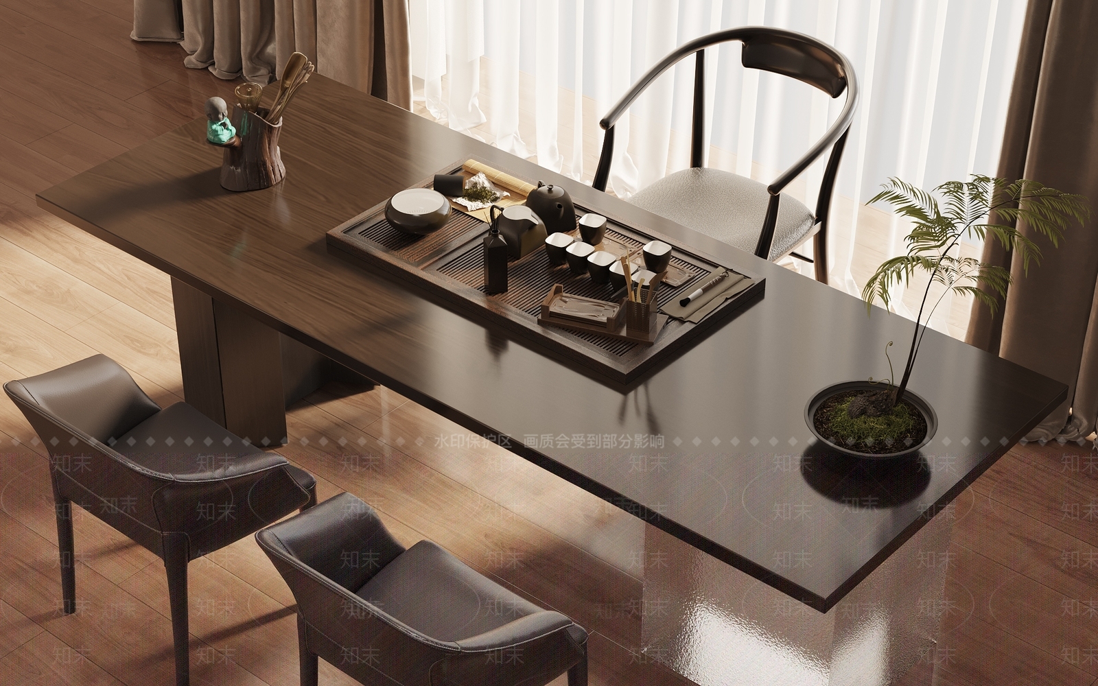 新中式茶桌椅组合3D模型下载【ID:1140821075】