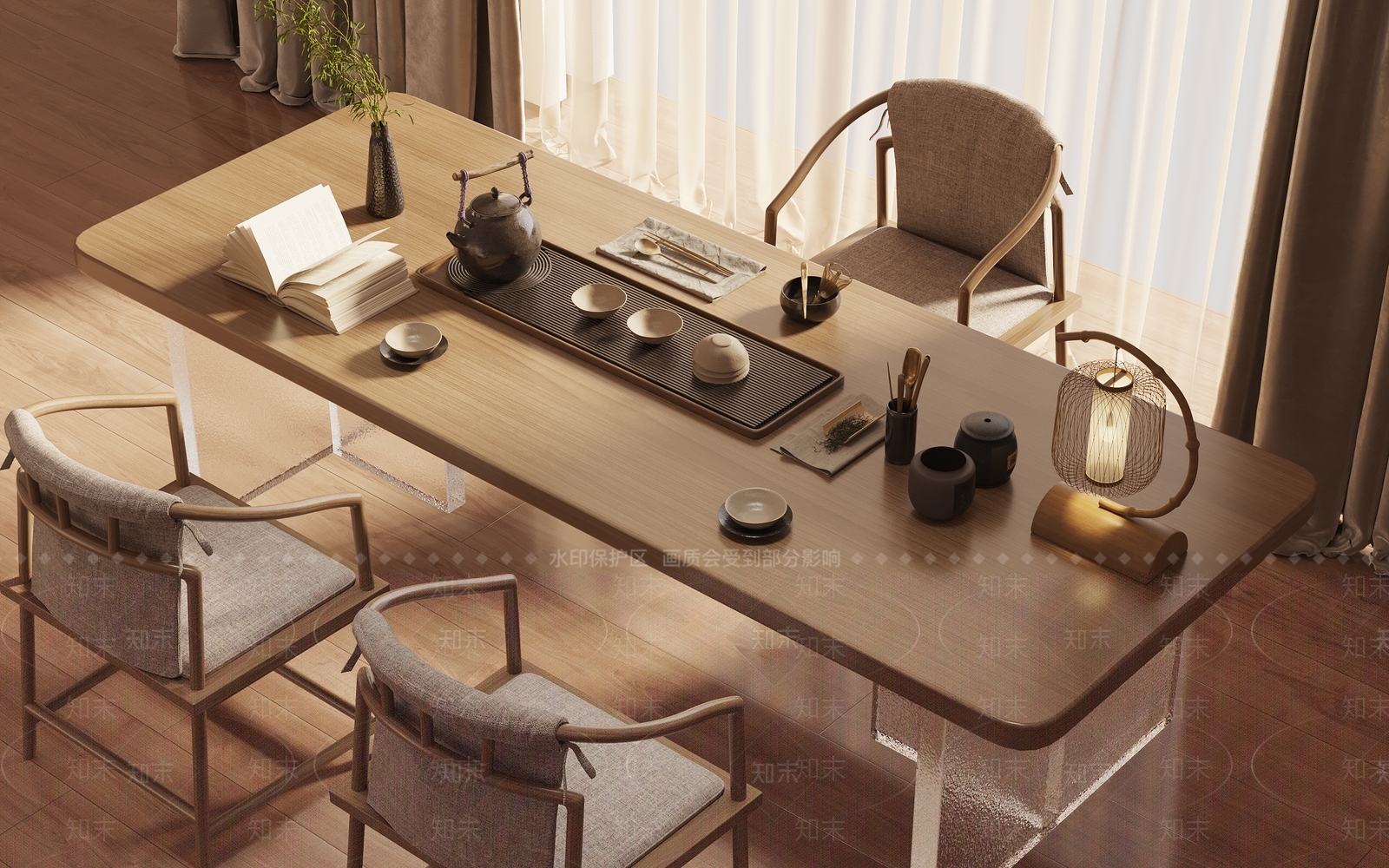 新中式茶桌椅组合3D模型下载【ID:1140821126】