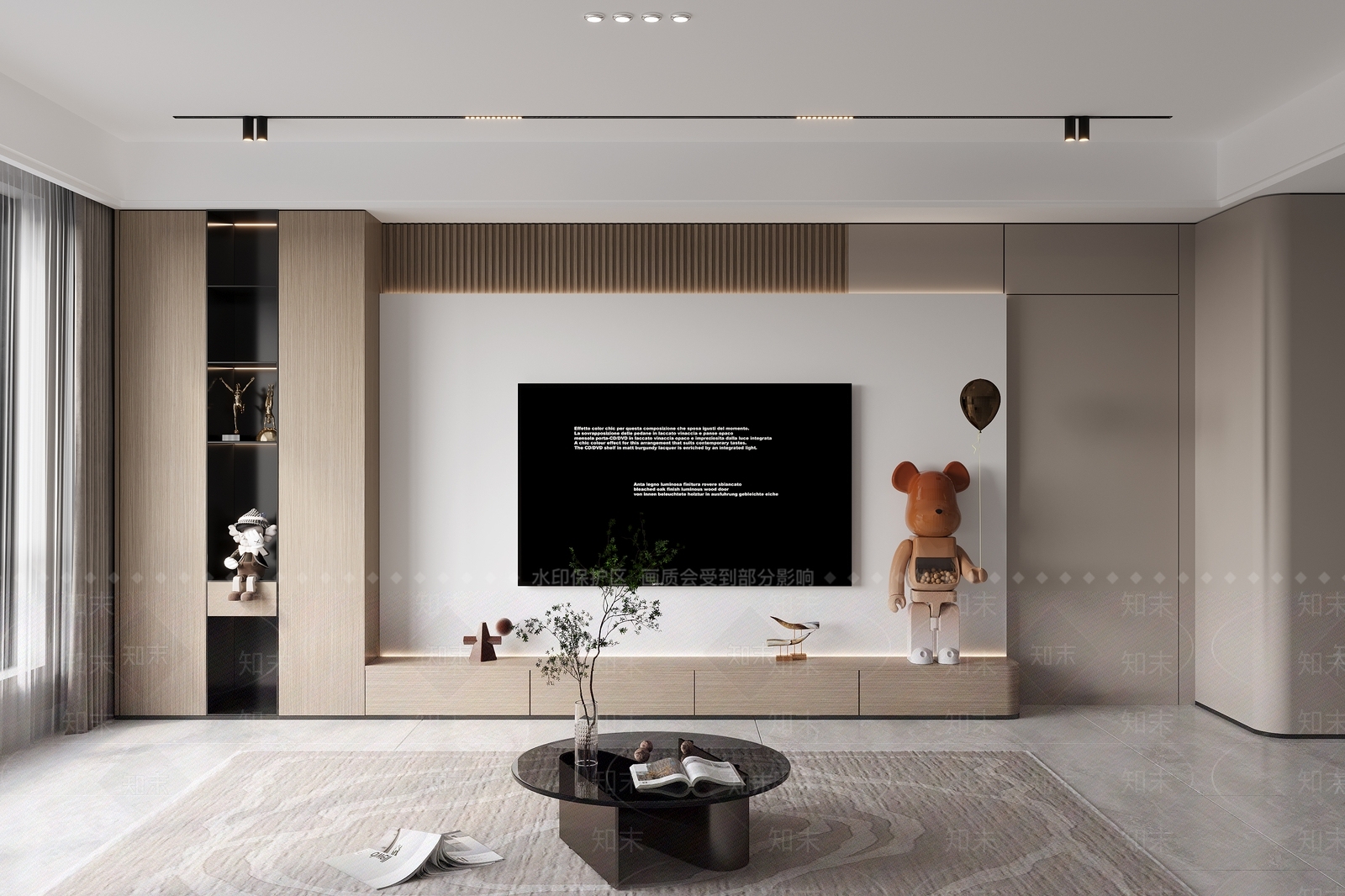 现代客厅电视背景3D模型下载【ID:1140823636】