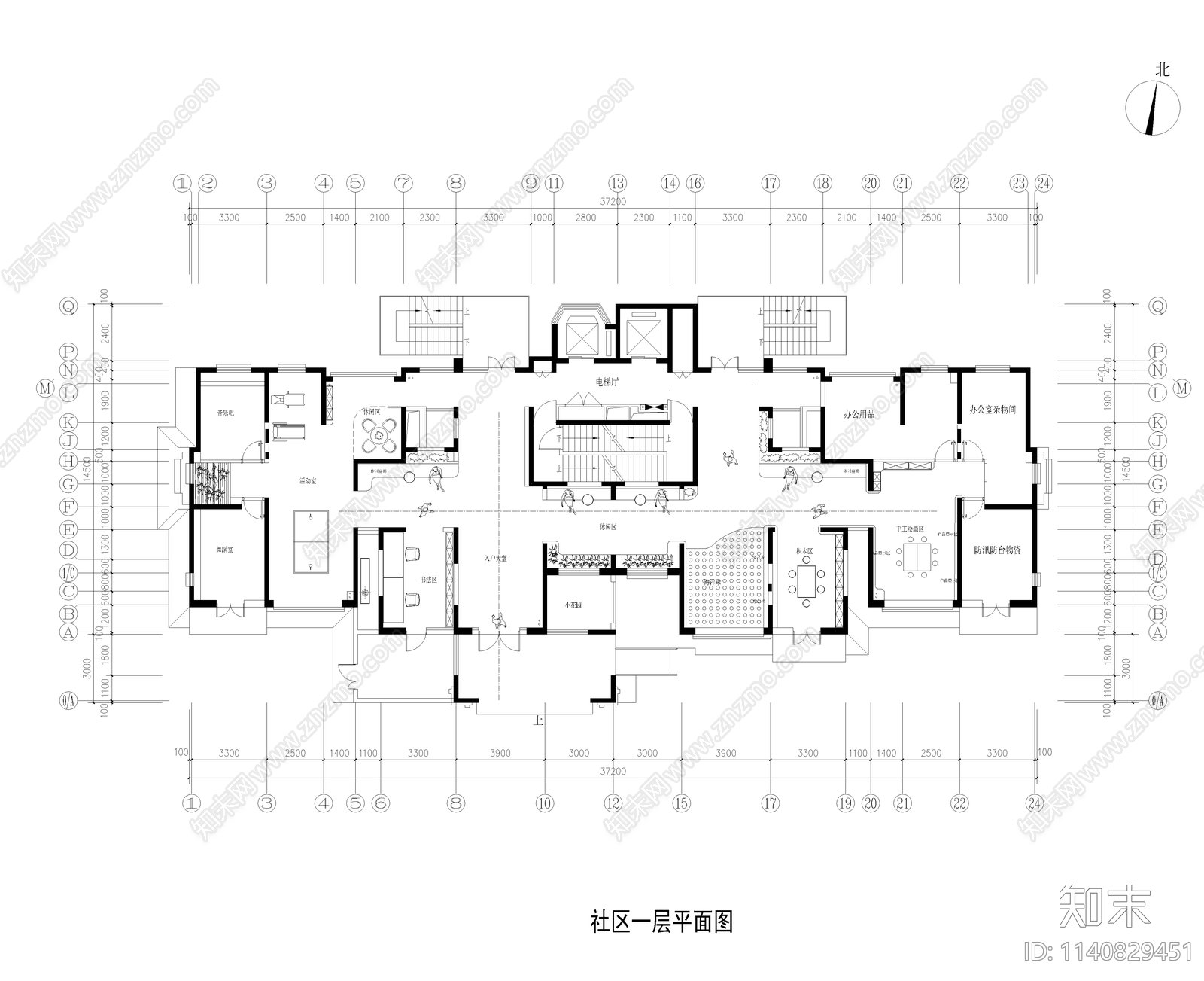 小区一楼二楼社区服务中心平面图施工图下载【ID:1140829451】
