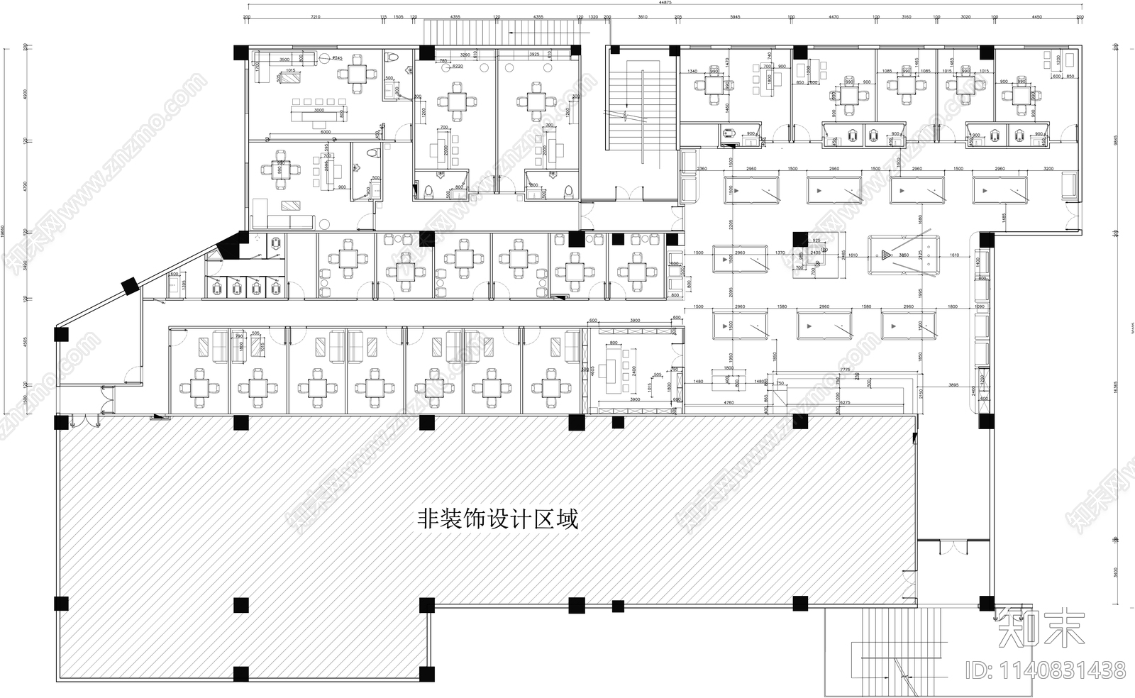 棋牌麻将台球娱乐厅平面图cad施工图下载【ID:1140831438】