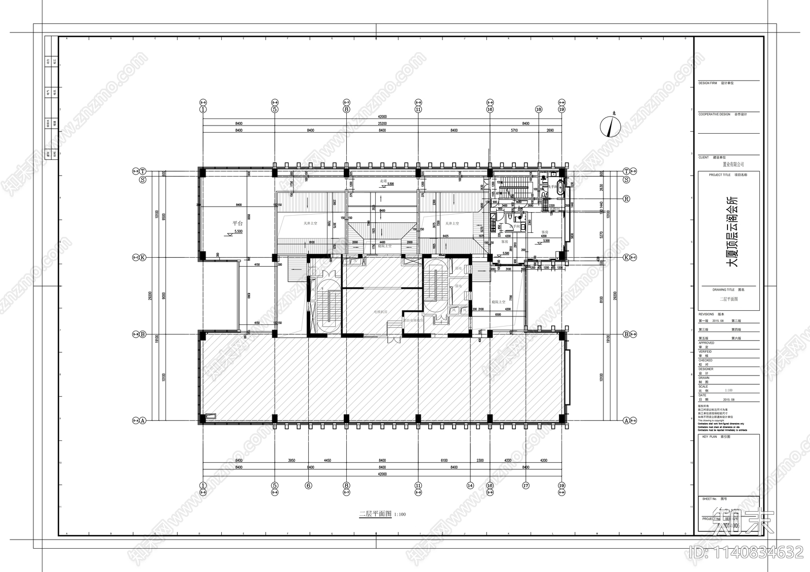 大厦顶层蓬莱会所建筑cad施工图下载【ID:1140834632】