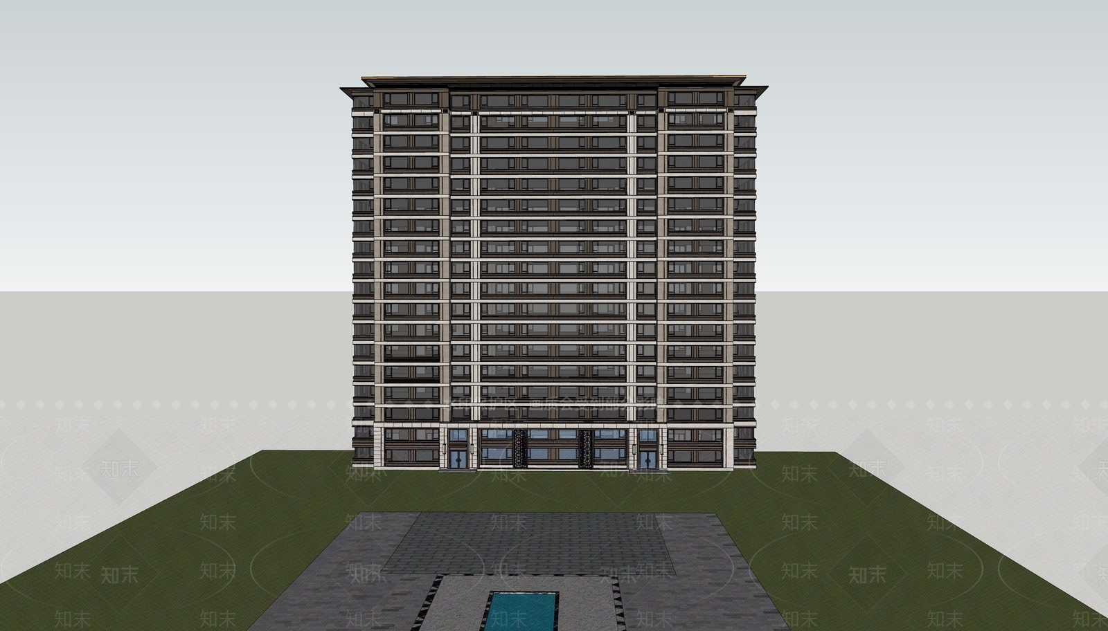 现代高层住宅SU模型下载【ID:1140835704】