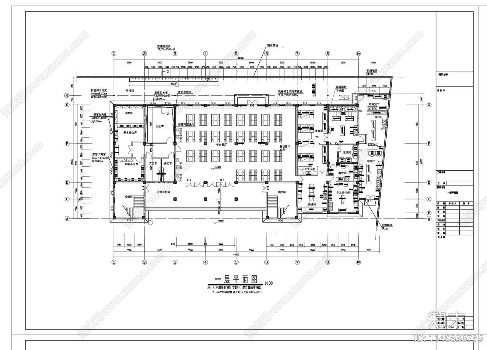 某中学食堂厨房室内施工图下载【ID:1140836735】