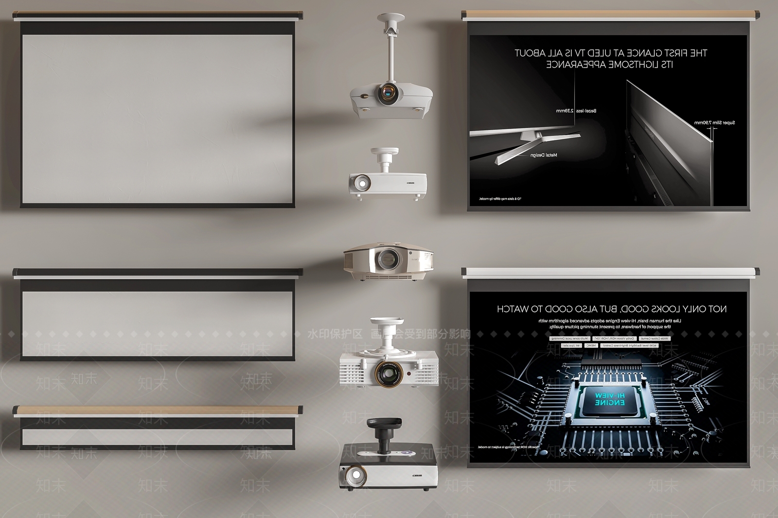 投影仪幕布组合3D模型下载【ID:1140839654】