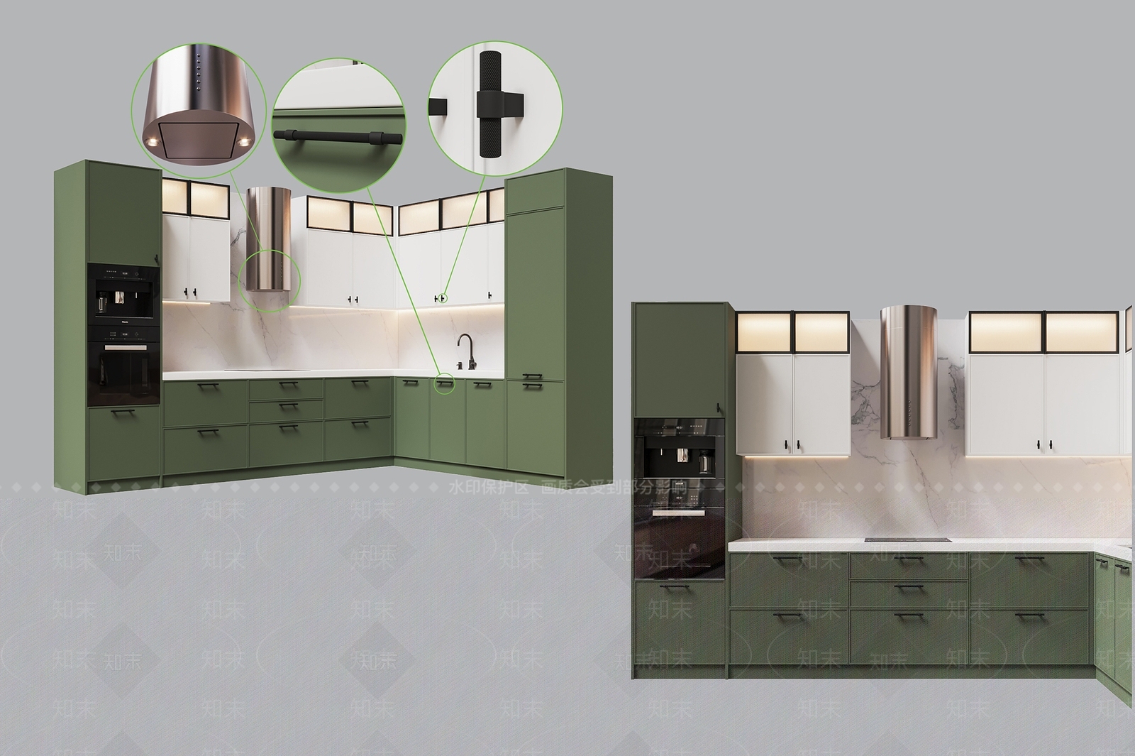 现代简约厨房橱柜组合3D模型下载【ID:1140865795】