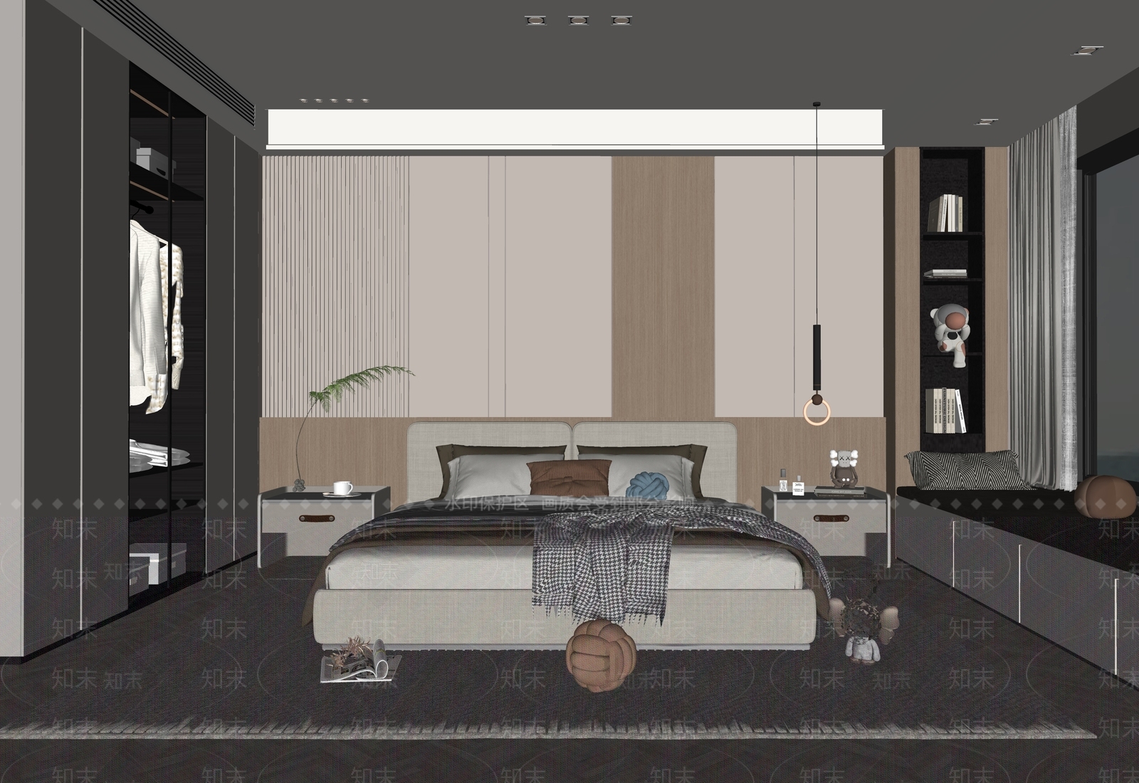 现代家居卧室SU模型下载【ID:1140846668】_知末su模型网