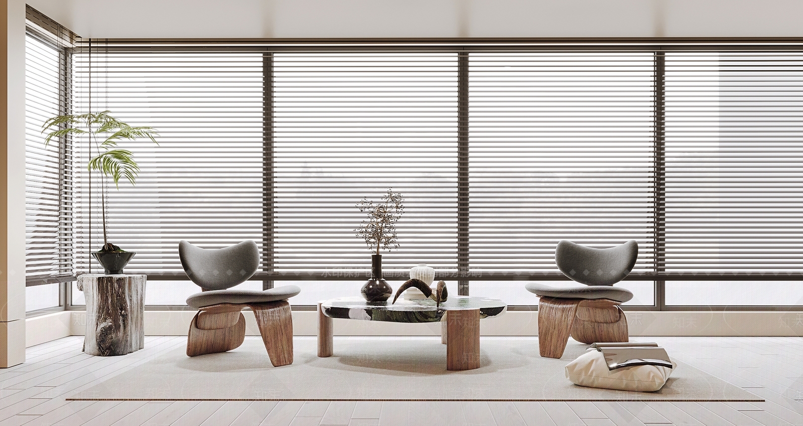 侘寂风休闲椅茶几组合3D模型下载【ID:1140847325】