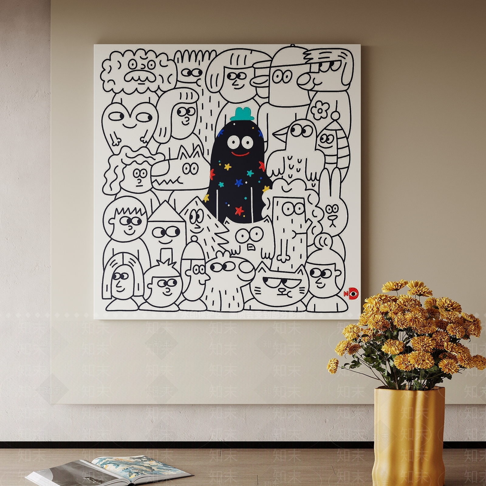 现代卡通儿童手绘装饰画3D模型下载【ID:1140850587】