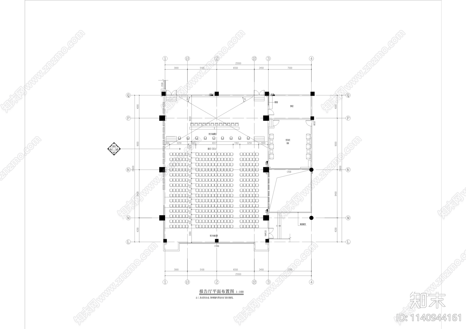 学校报告厅室内cad施工图下载【ID:1140944161】