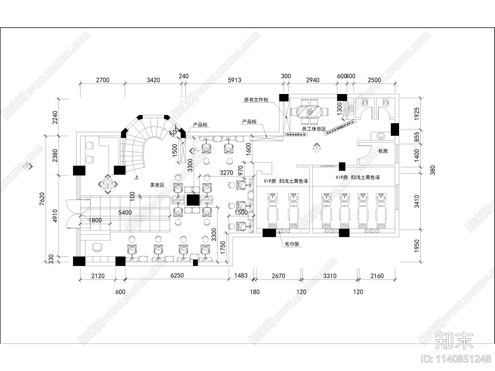 理发店室内装修全套cad施工图下载【ID:1140851248】