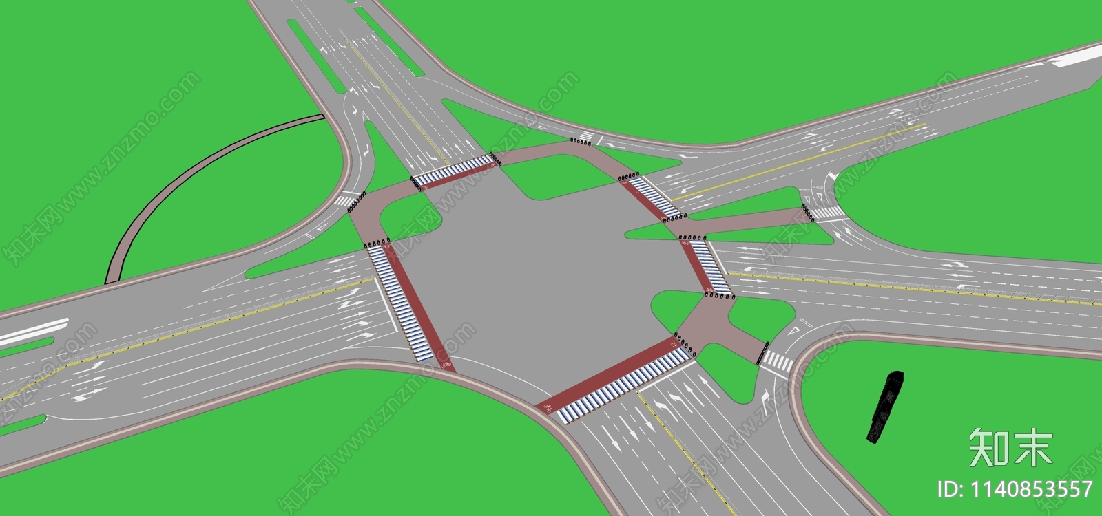 现代十字路口道路SU模型下载【ID:1140853557】