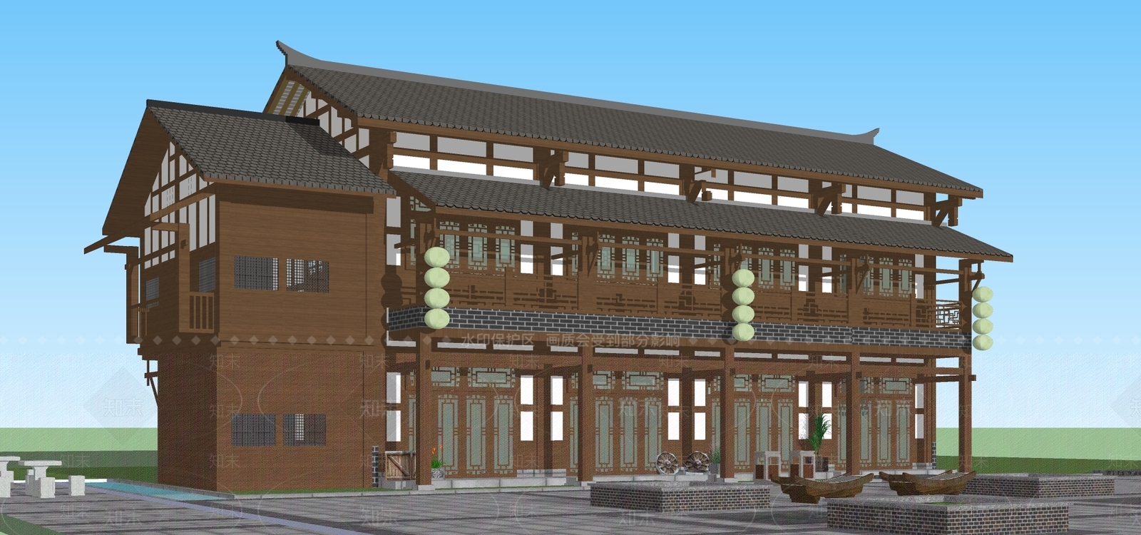 中式仿古商业建筑SU模型下载【ID:1140853543】
