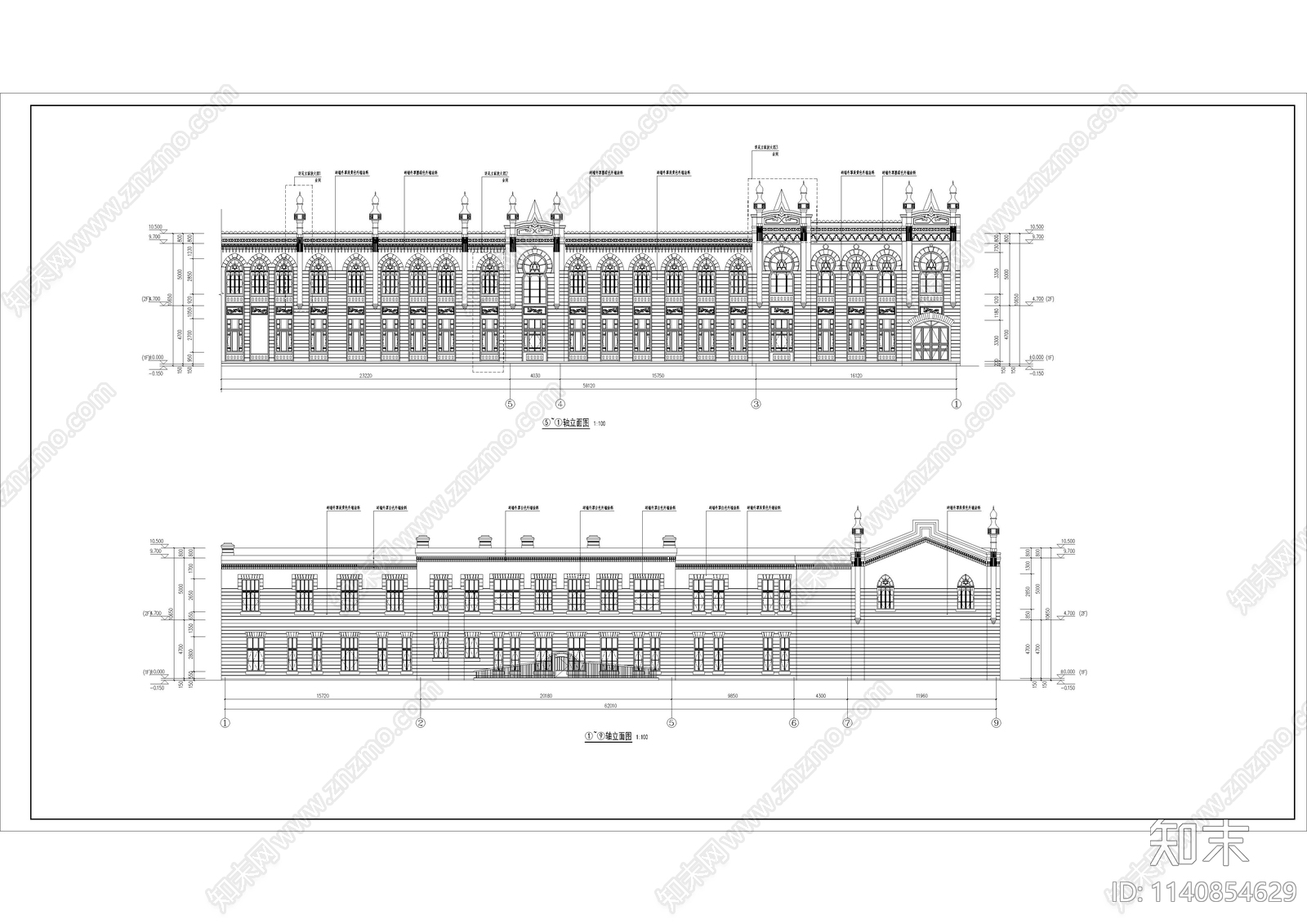 建筑外立面造型线脚详图cad施工图下载【ID:1140854629】