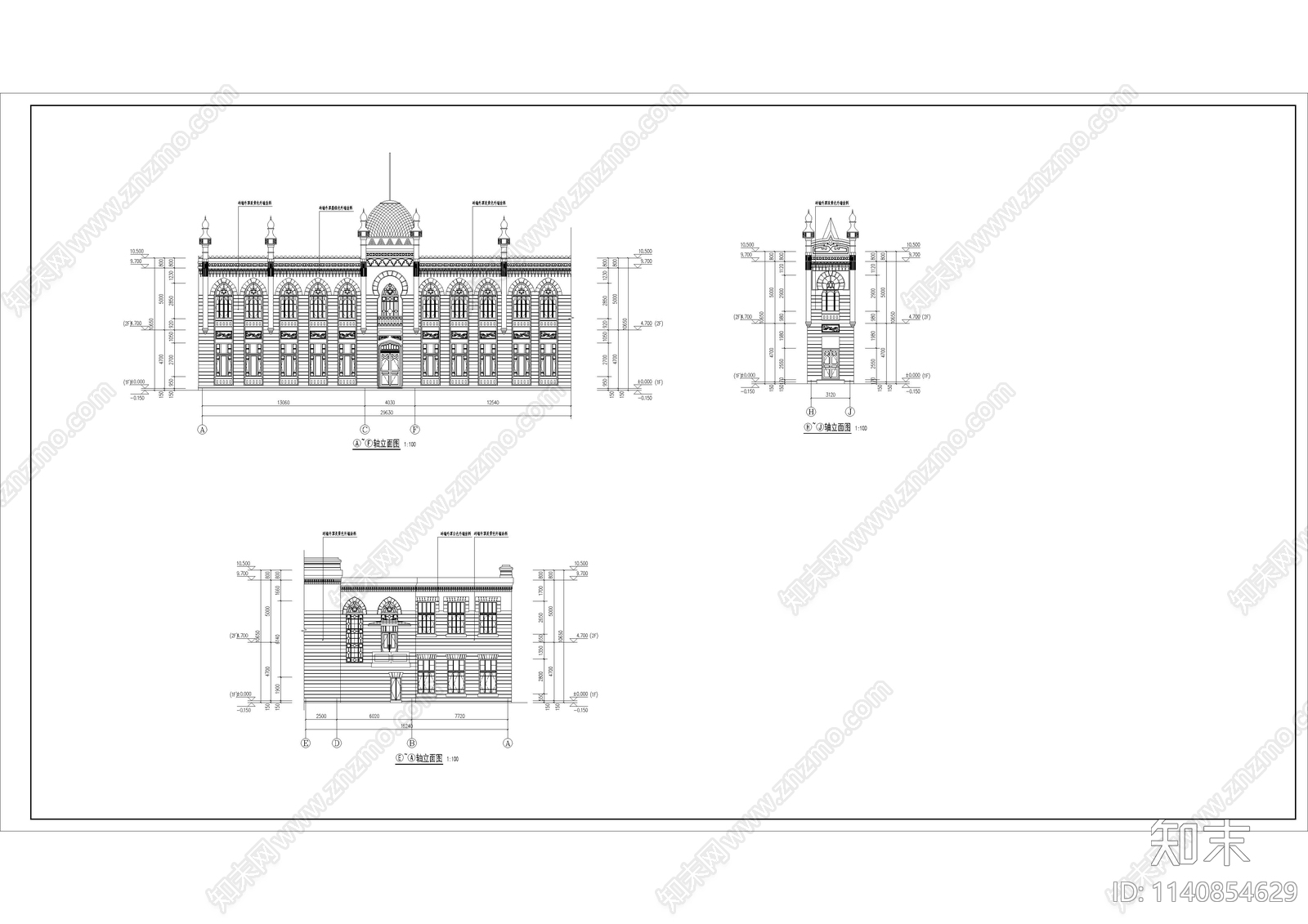 建筑外立面造型线脚详图cad施工图下载【ID:1140854629】