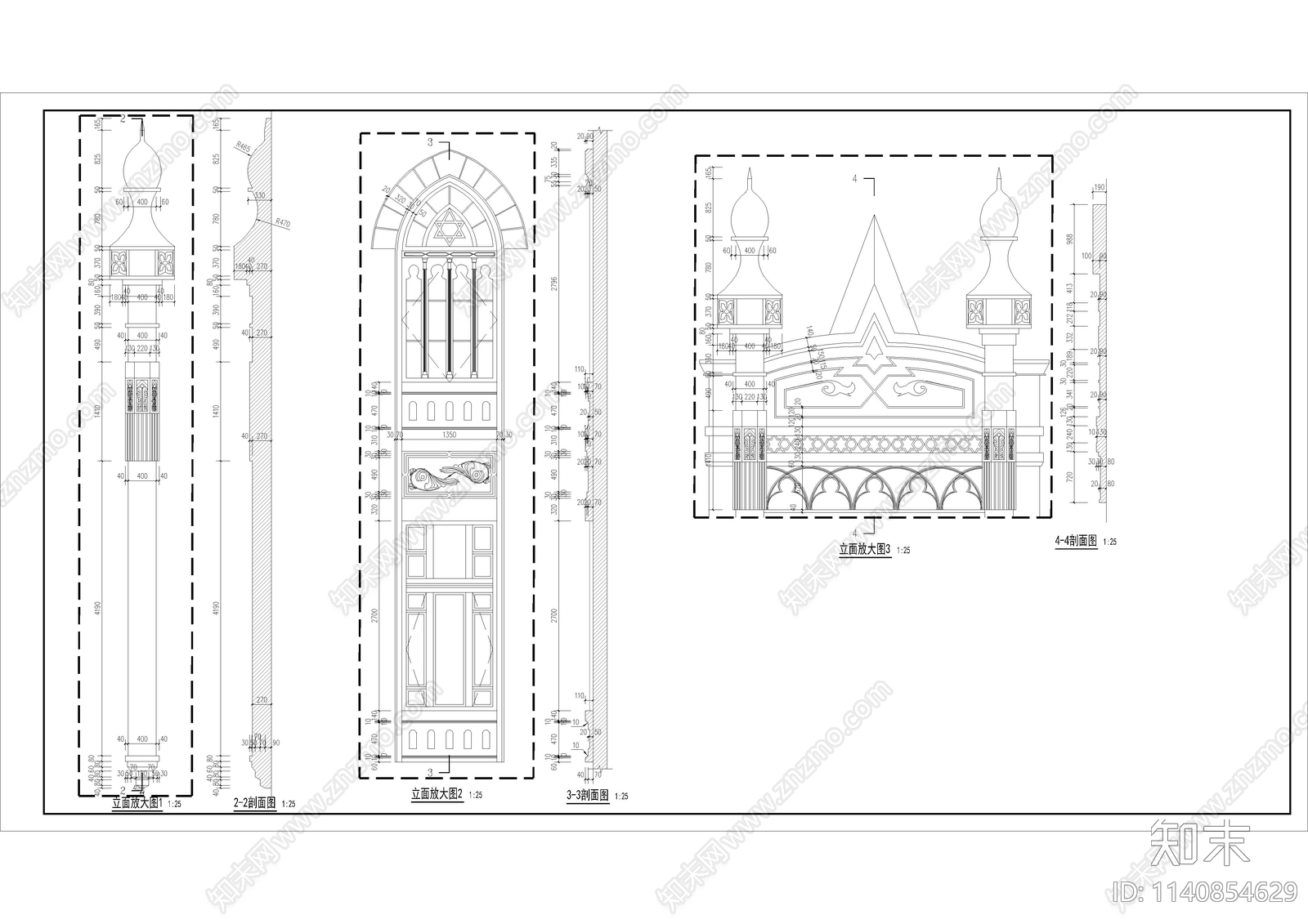 建筑外立面造型线脚详图cad施工图下载【ID:1140854629】