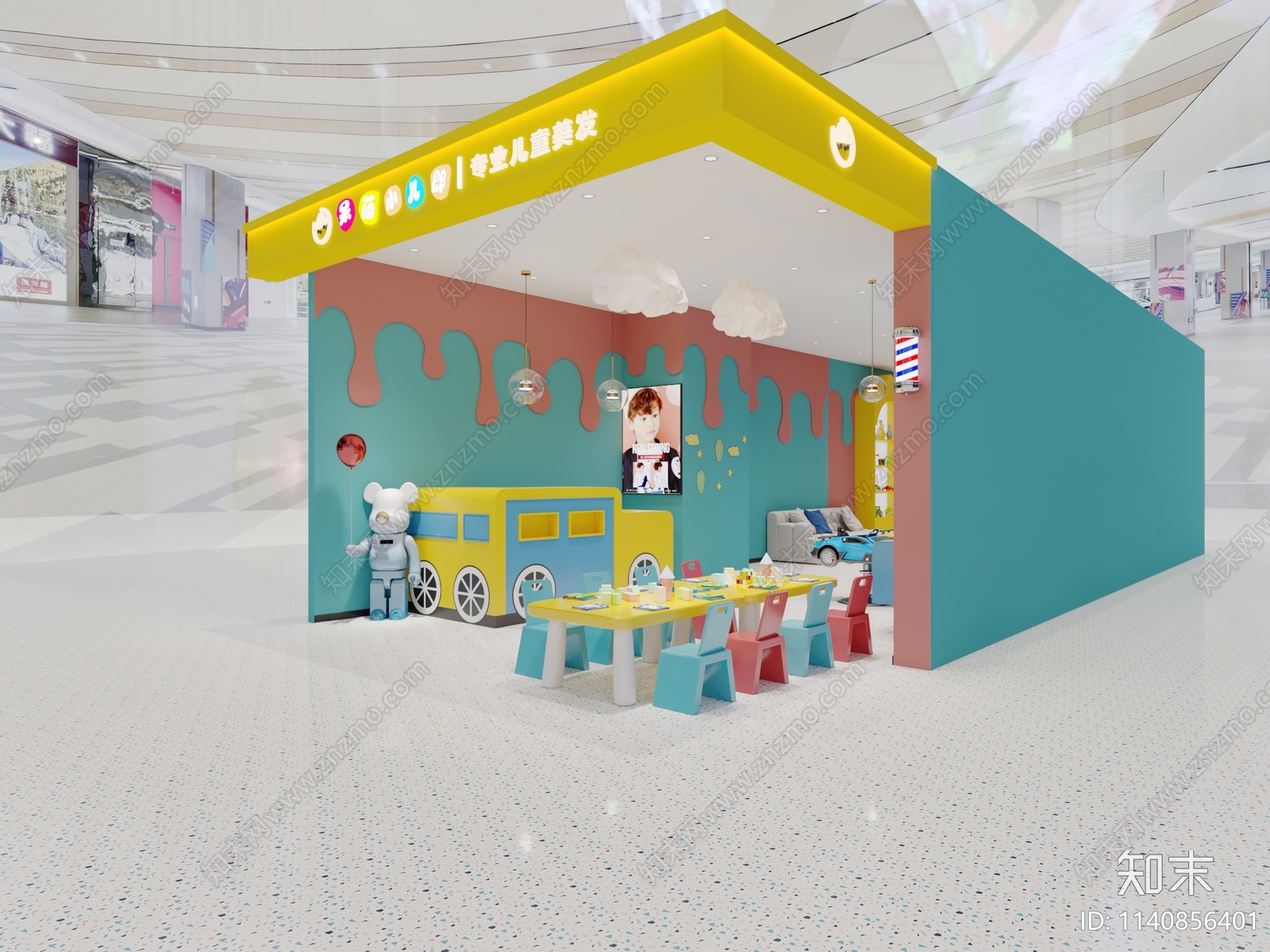 现代儿童美发店装修cad施工图下载【ID:1140856401】