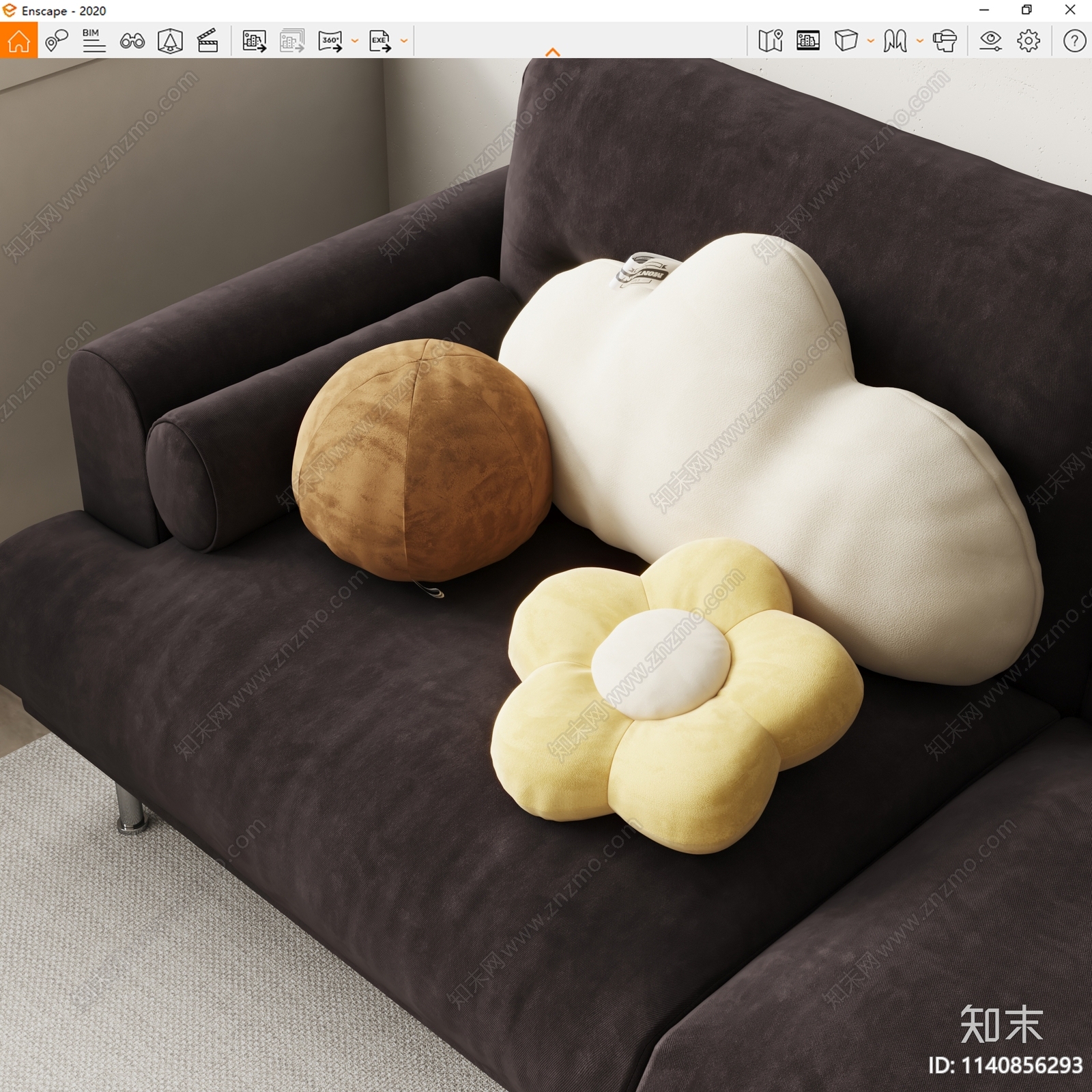 现代沙发抱枕SU模型下载【ID:1140856293】