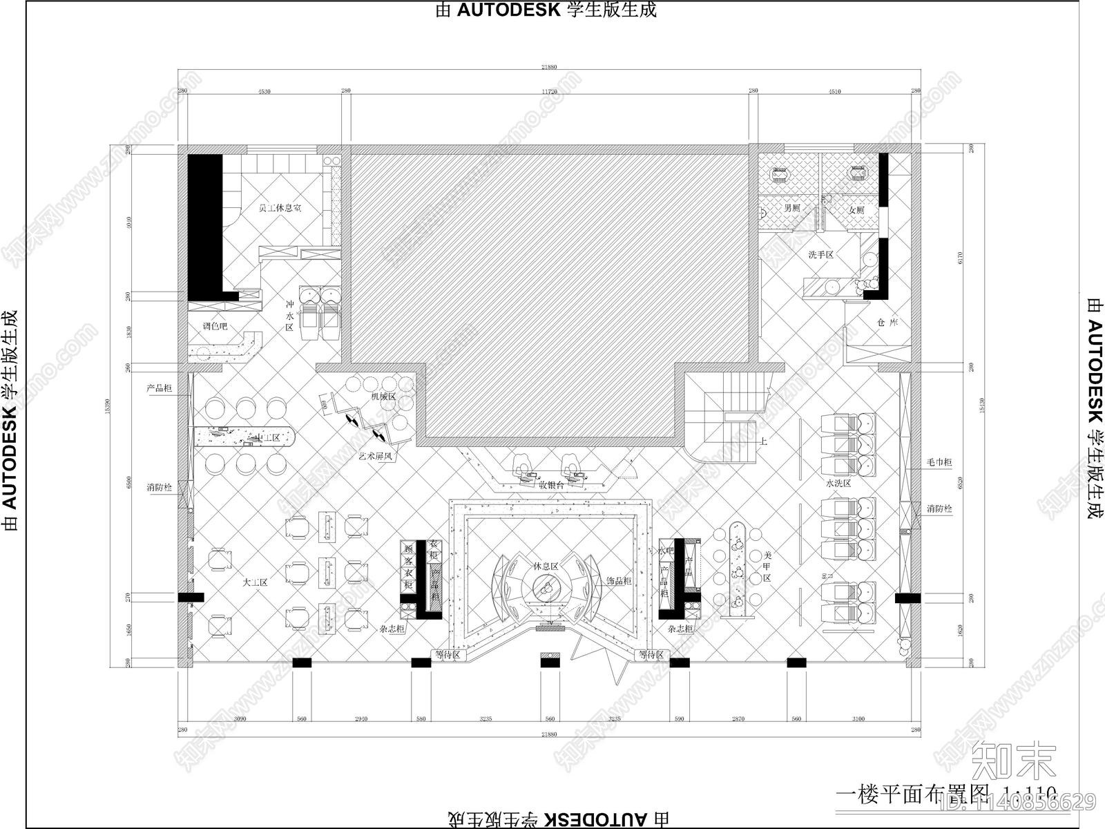 美容院美发店室内装饰cad施工图下载【ID:1140856629】