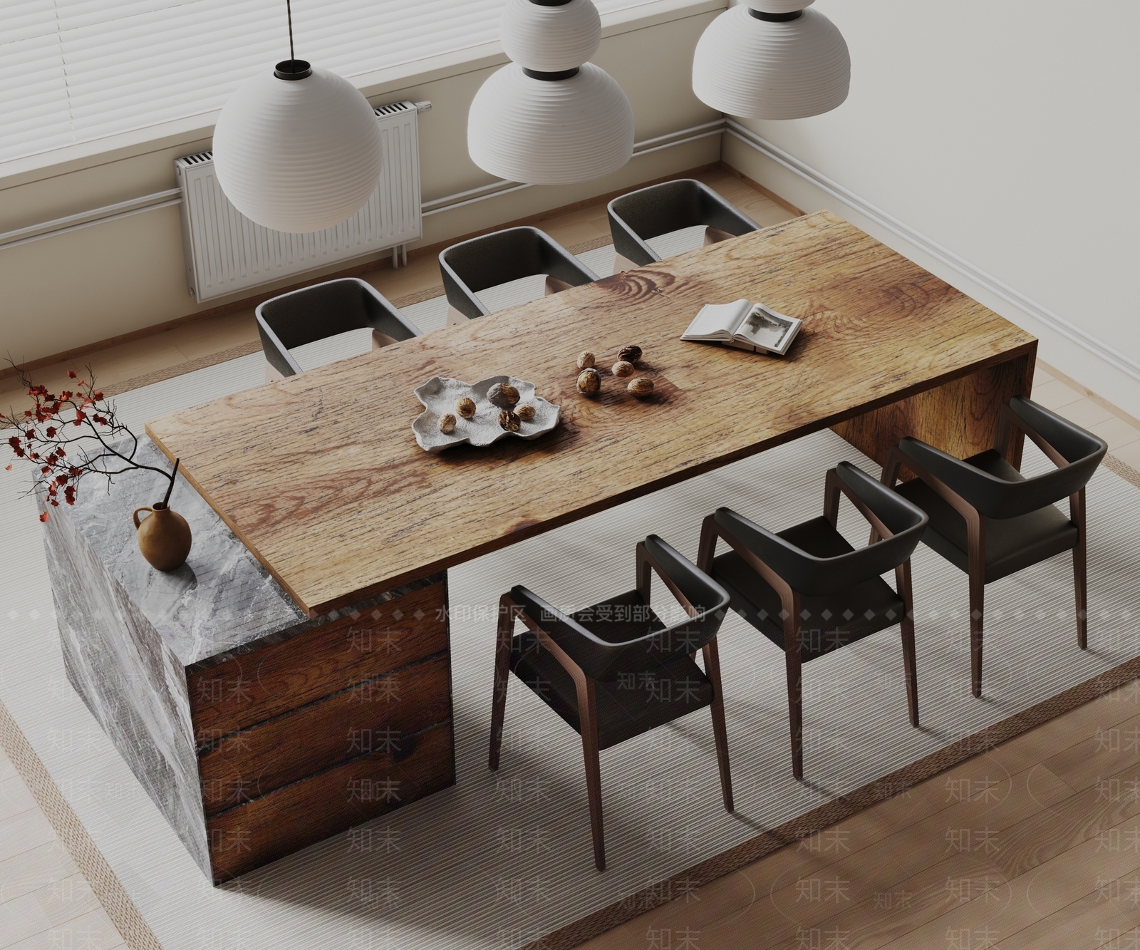 侘寂风吧台餐桌椅3D模型下载【ID:1140857589】