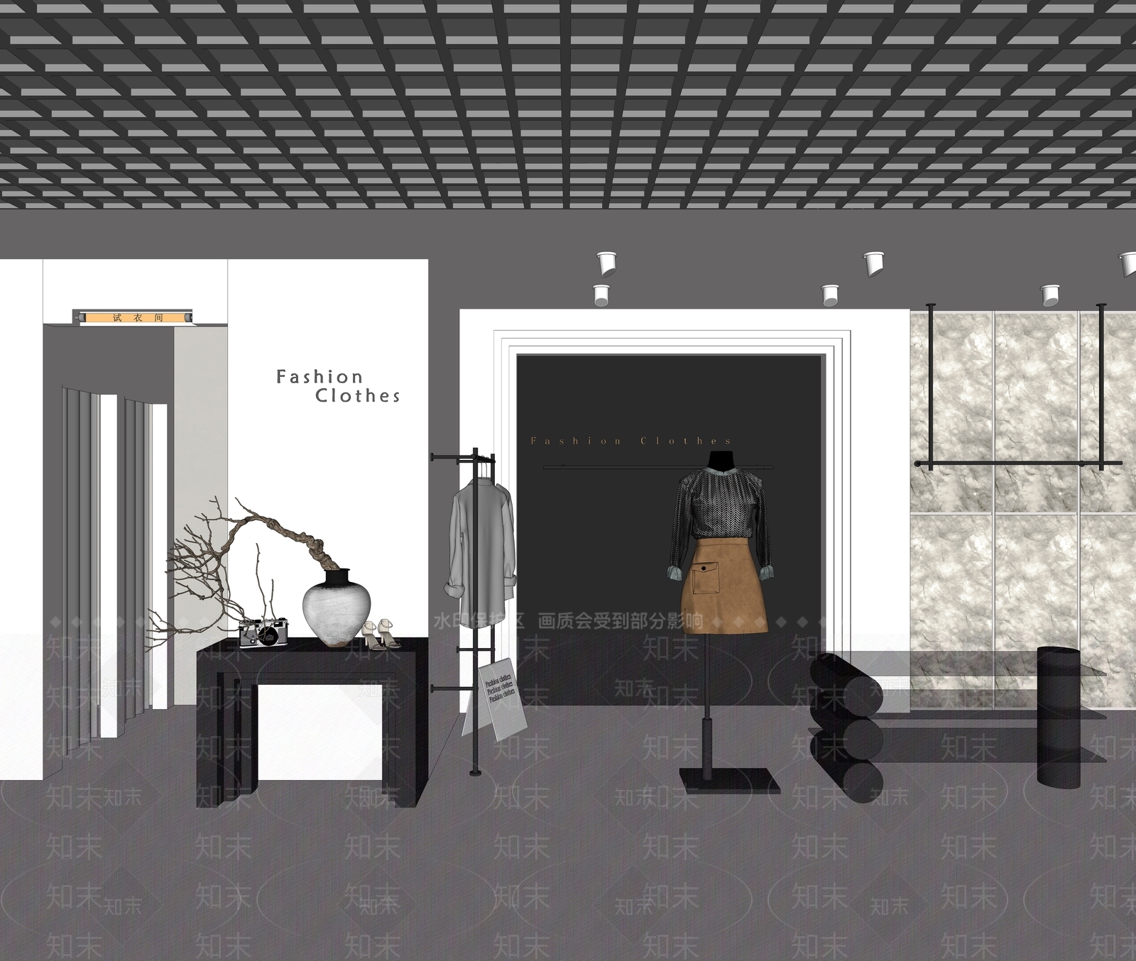 侘寂风服装箱包店SU模型下载【ID:1140862394】