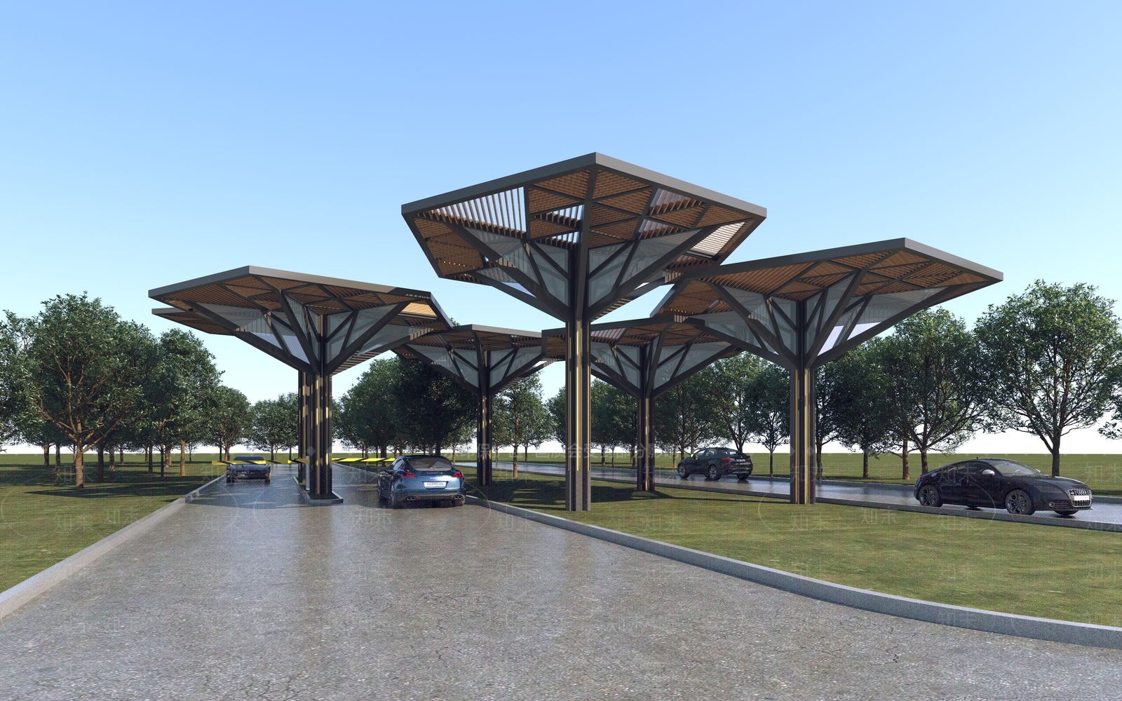 现代小区大门廊架3D模型下载【ID:1140864508】