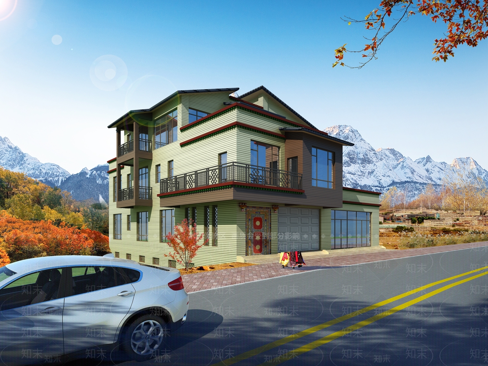 藏式风格独栋别墅3D模型下载【ID:1140869789】