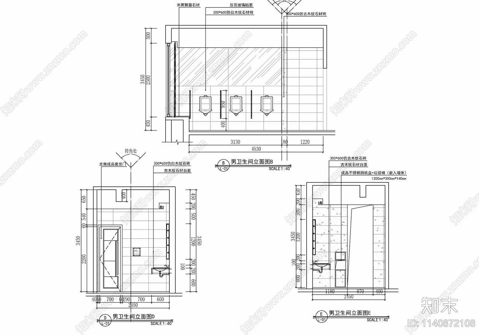 1800㎡三层办公室cad施工图下载【ID:1140872108】