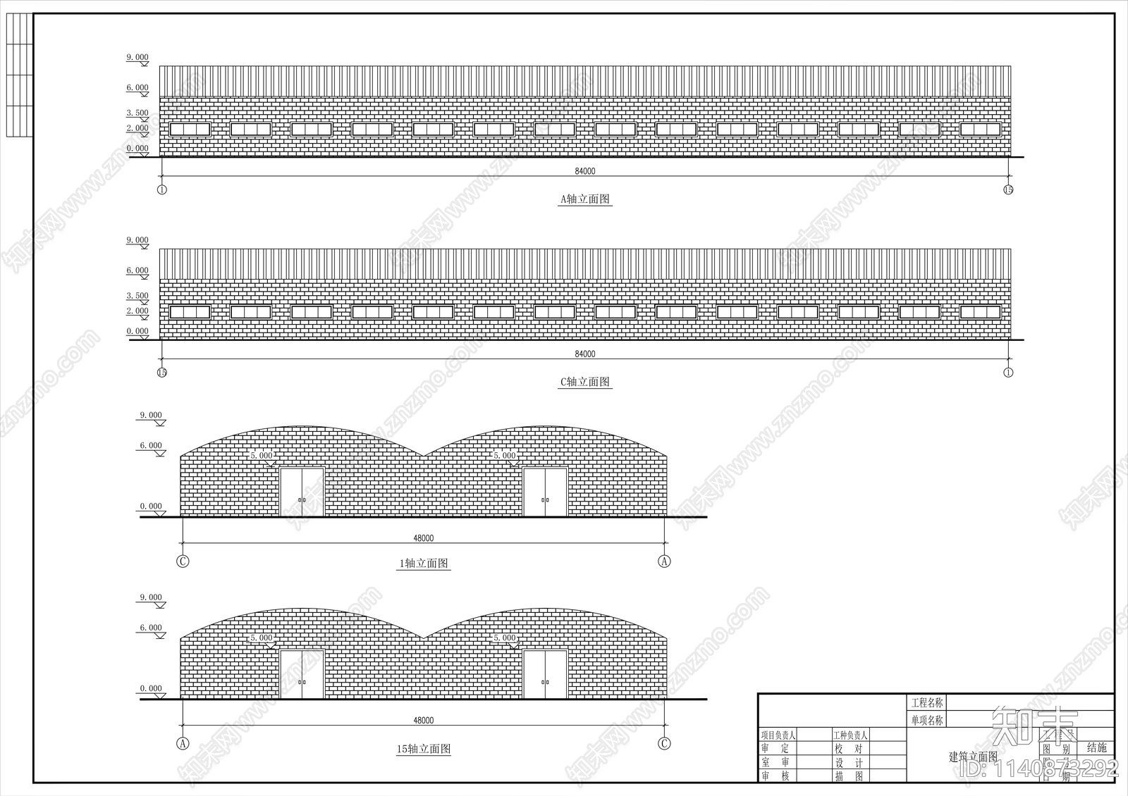 2×24米圆拱形桁架厂房建筑cad施工图下载【ID:1140873292】