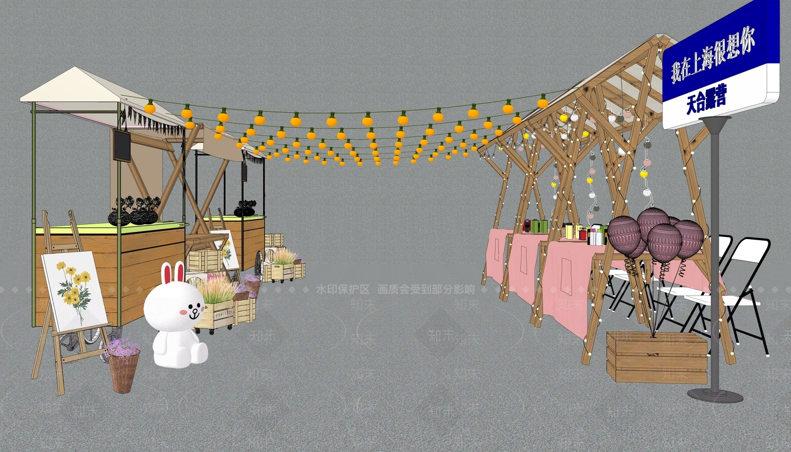 现代网红摊位SU模型下载【ID:1140875710】