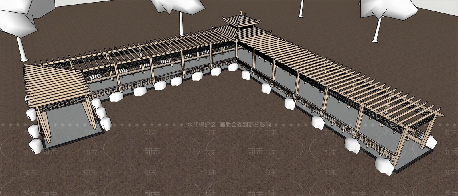 中式防腐木景观廊架SU模型下载【ID:1140877949】_知末su模型网
