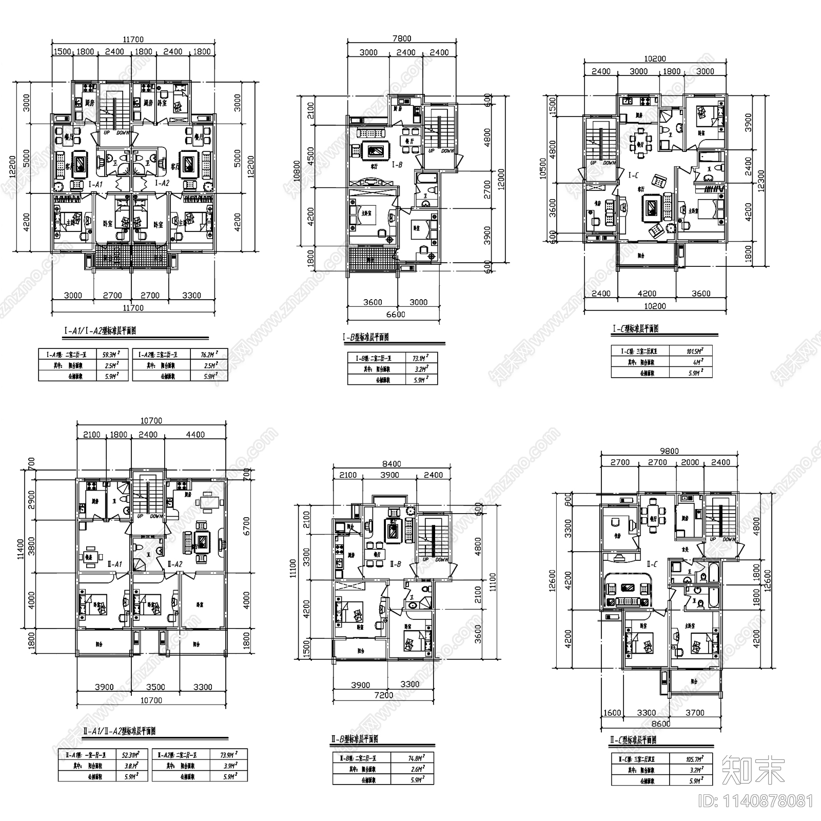 住宅楼单身公寓套房建筑户型图平面图施工图下载【ID:1140878081】