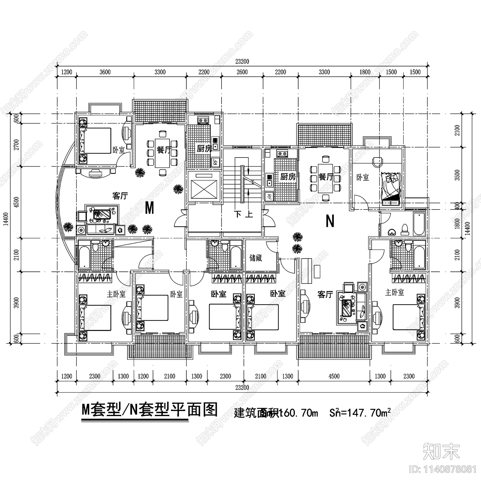 住宅楼单身公寓套房建筑户型图平面图施工图下载【ID:1140878081】