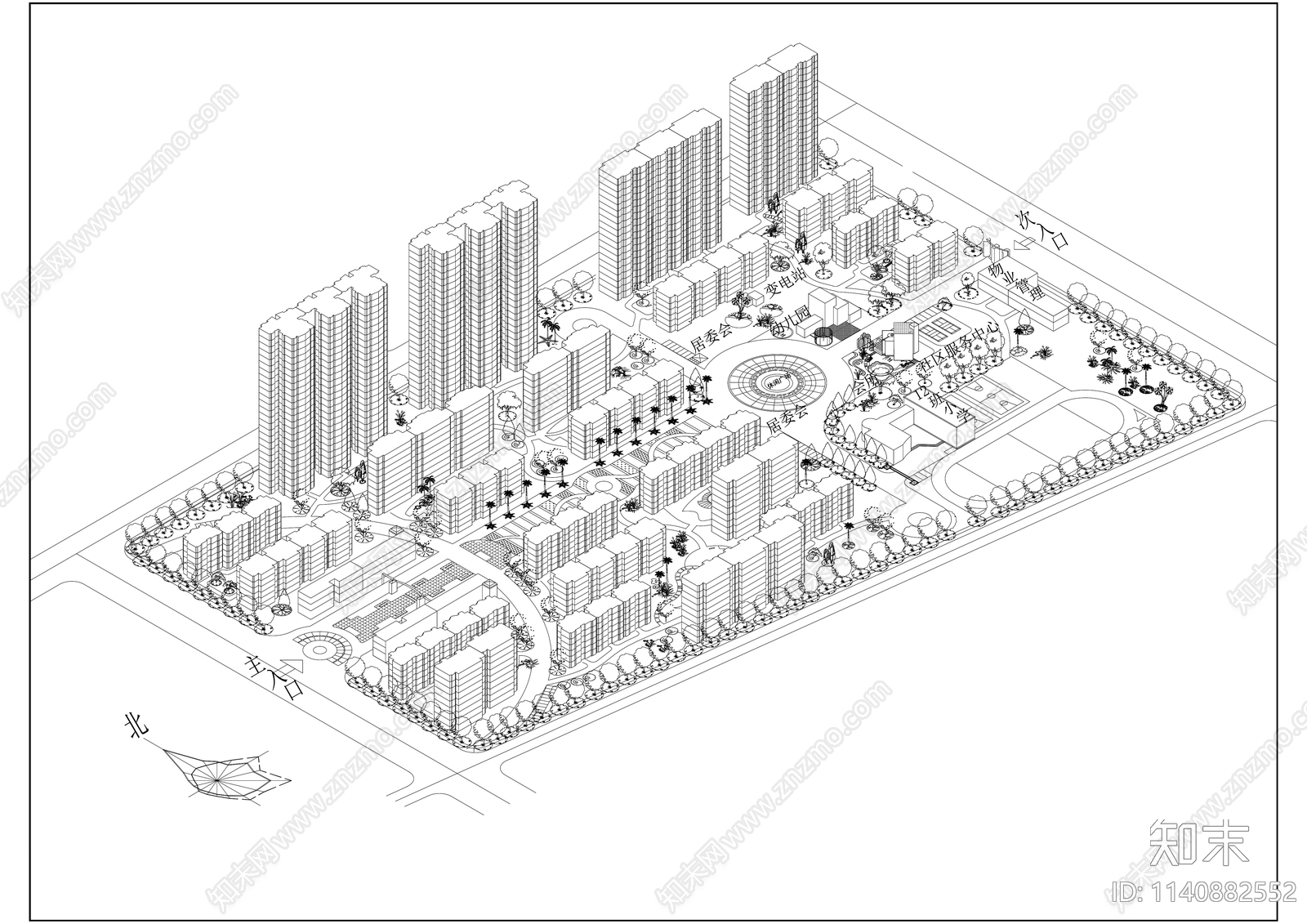 现代住宅小区建筑施工图下载【ID:1140882552】