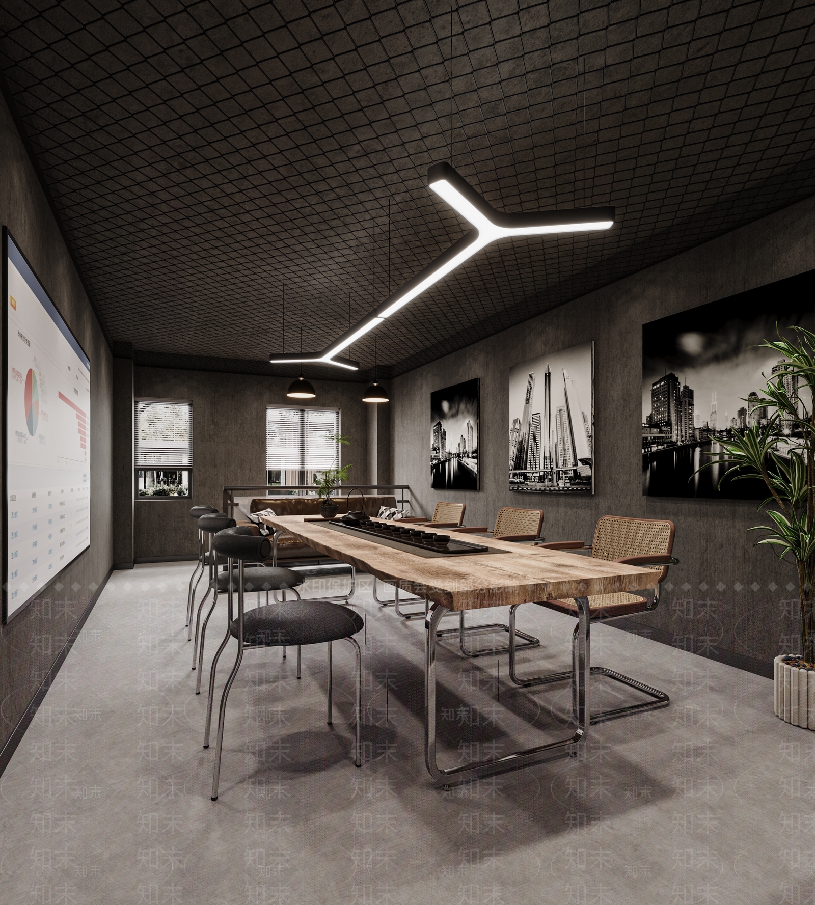 现代黑色系公共办公室3D模型下载【ID:1140885312】_知末3d模型网