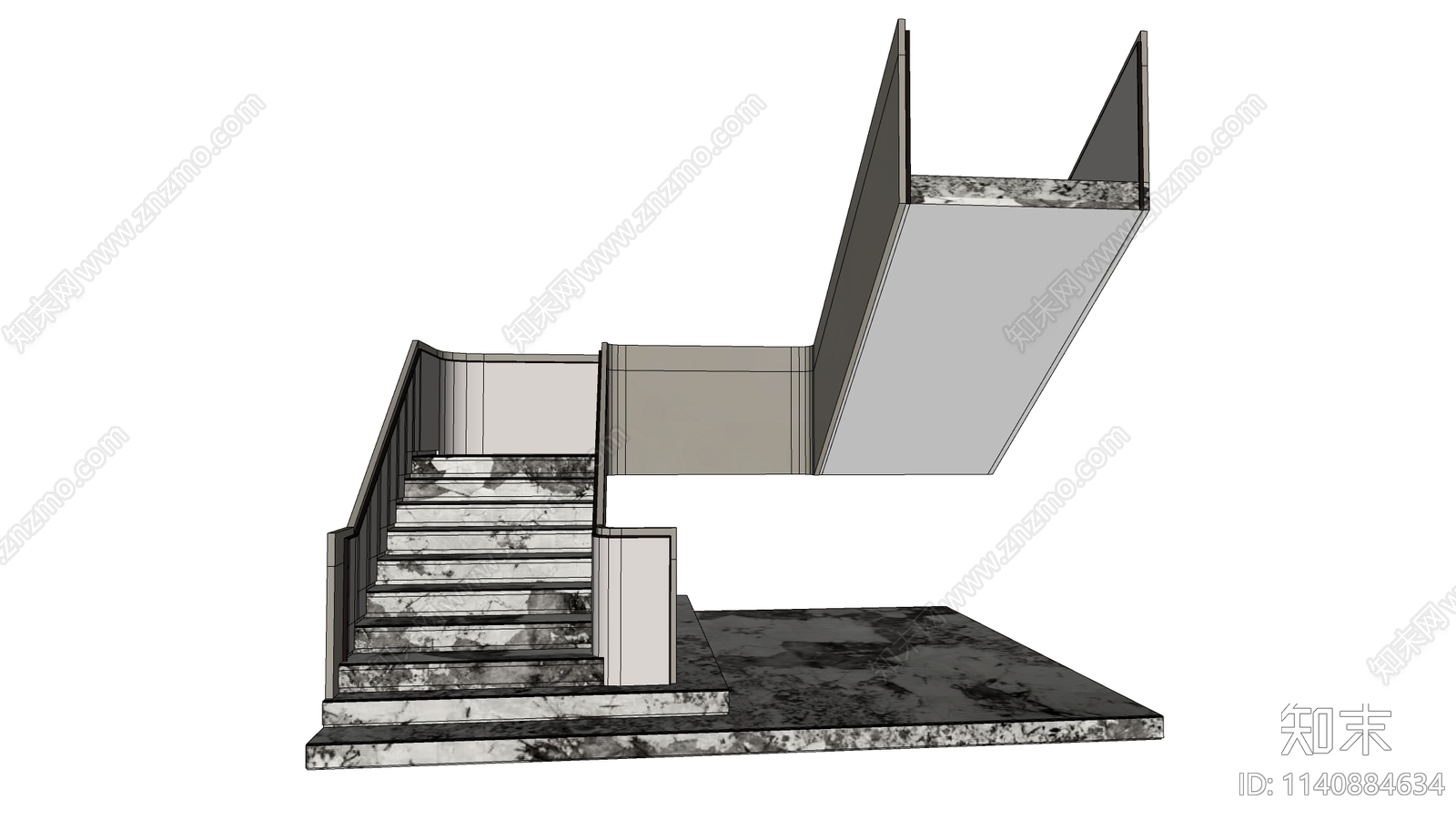 现代扶手楼梯SU模型下载【ID:1140884634】