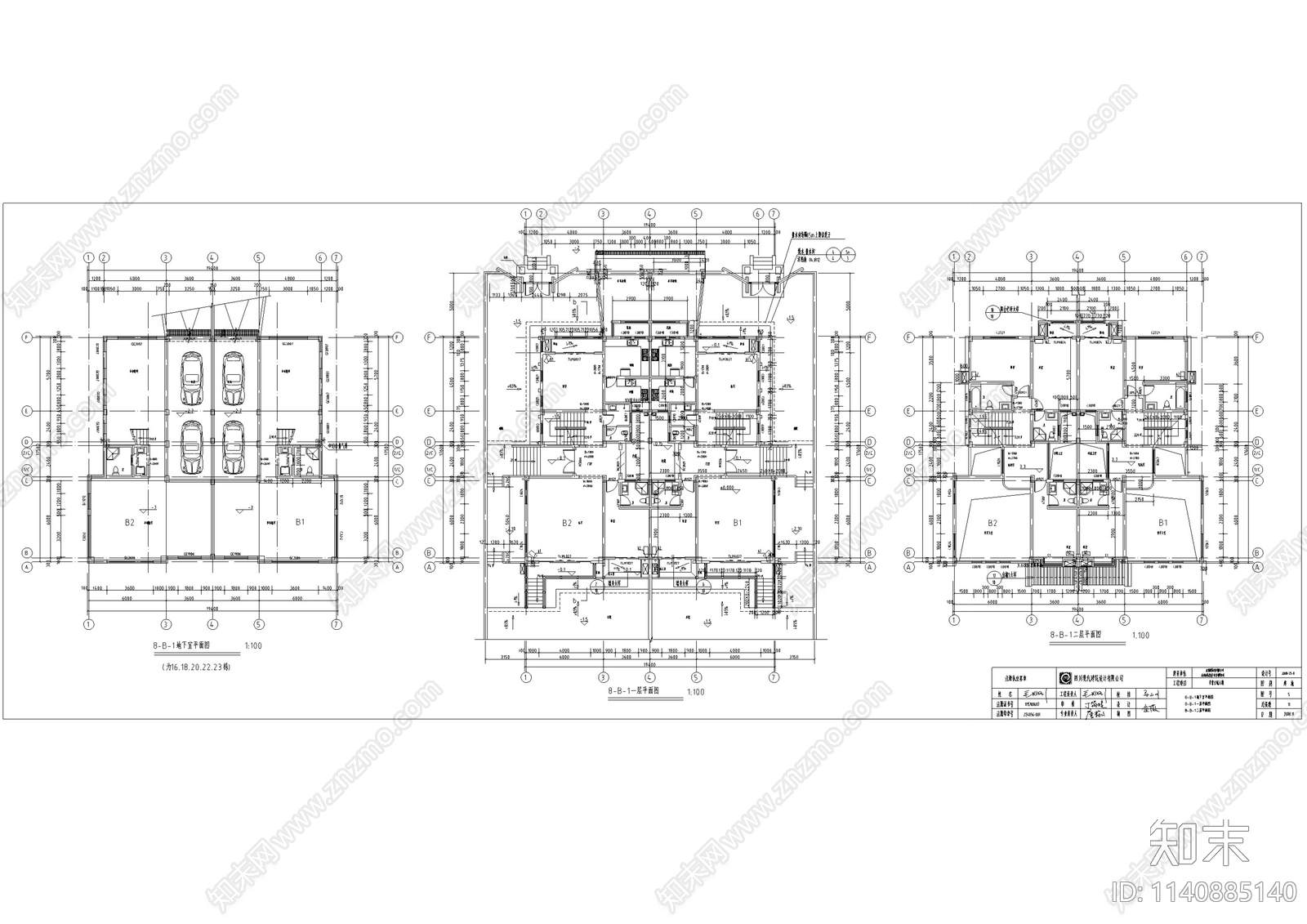 仿古双拼别墅建筑cad施工图下载【ID:1140885140】