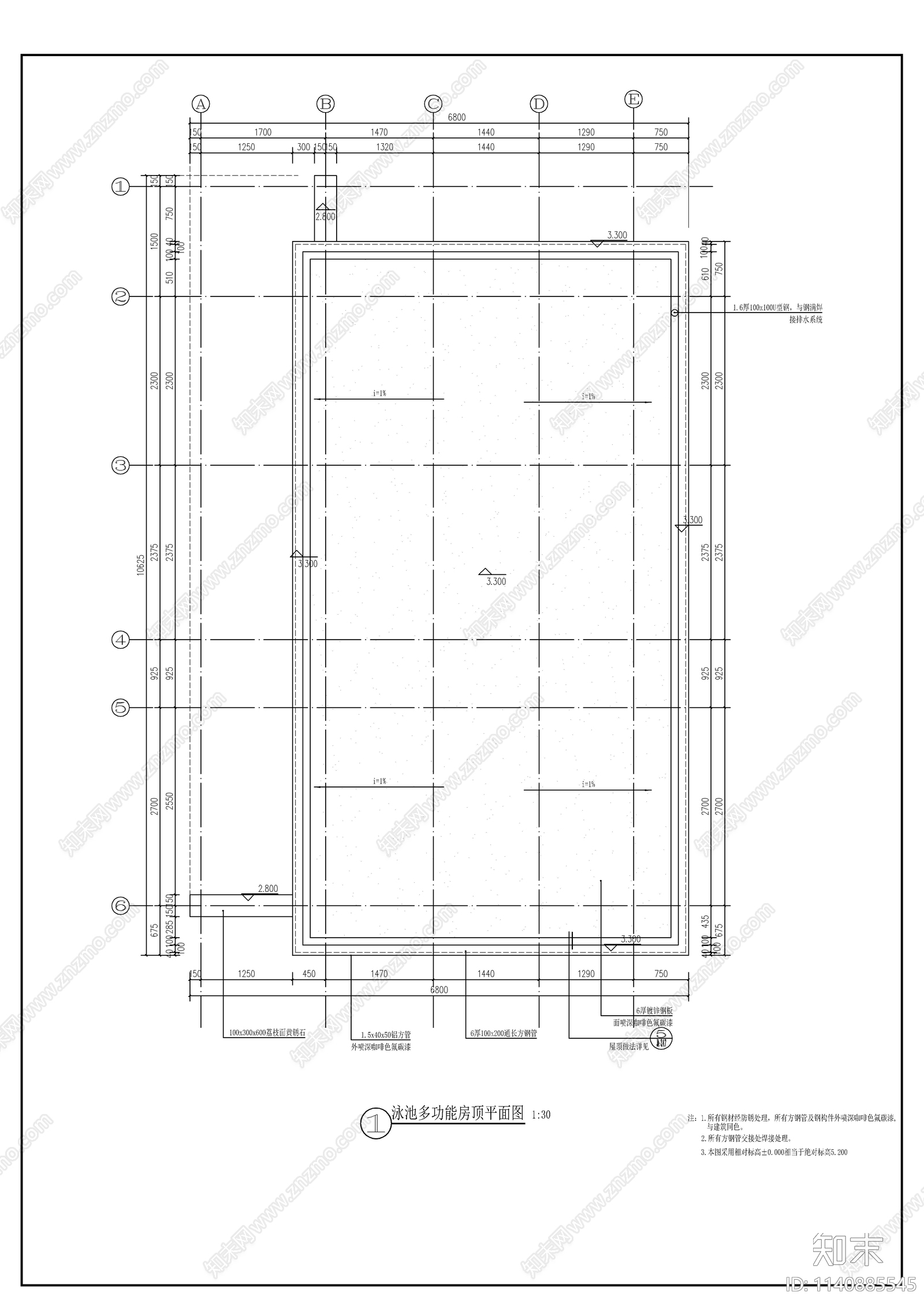 泳池更衣室cad施工图下载【ID:1140885545】