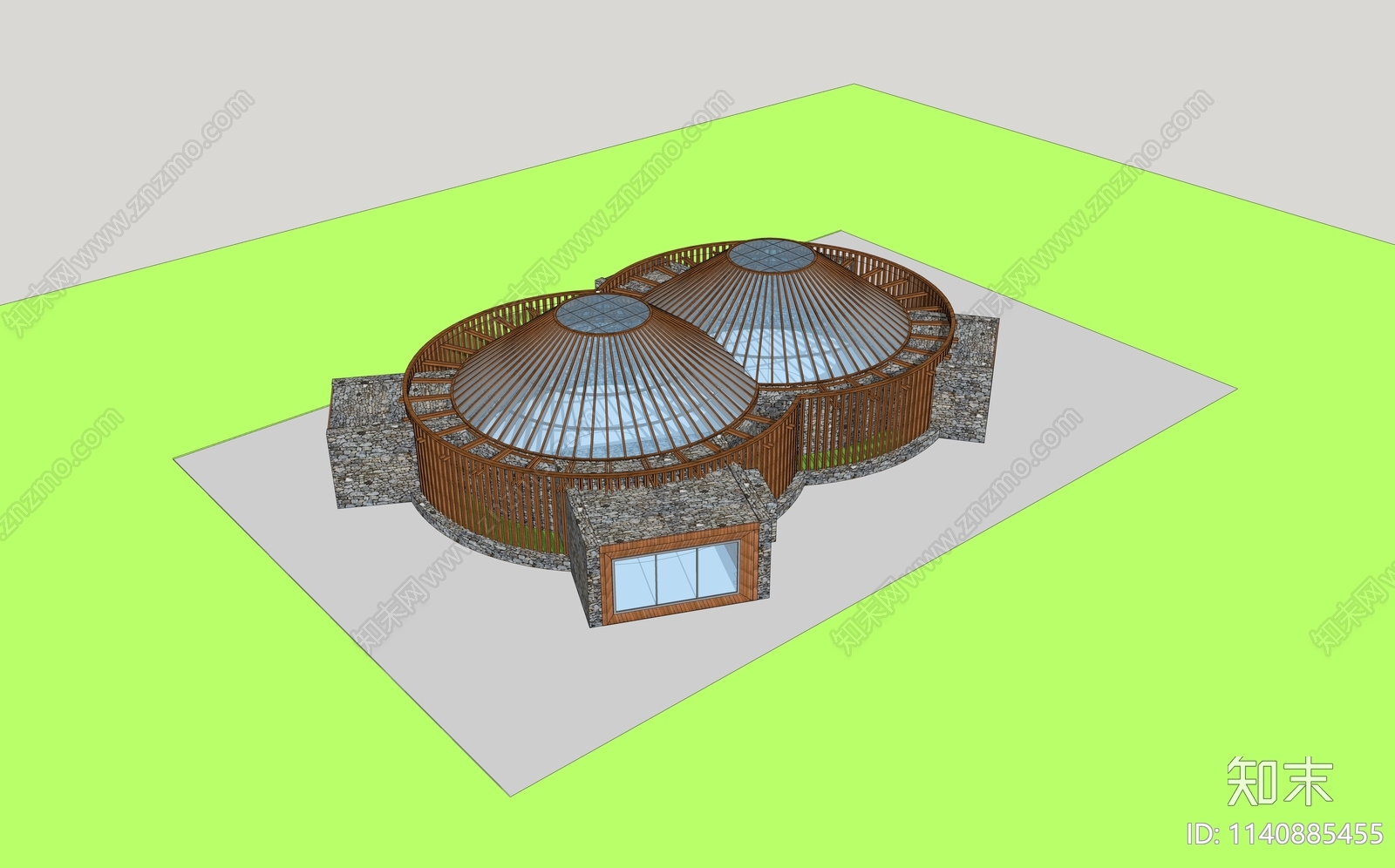 现代蒙古包建筑SU模型下载【ID:1140885455】