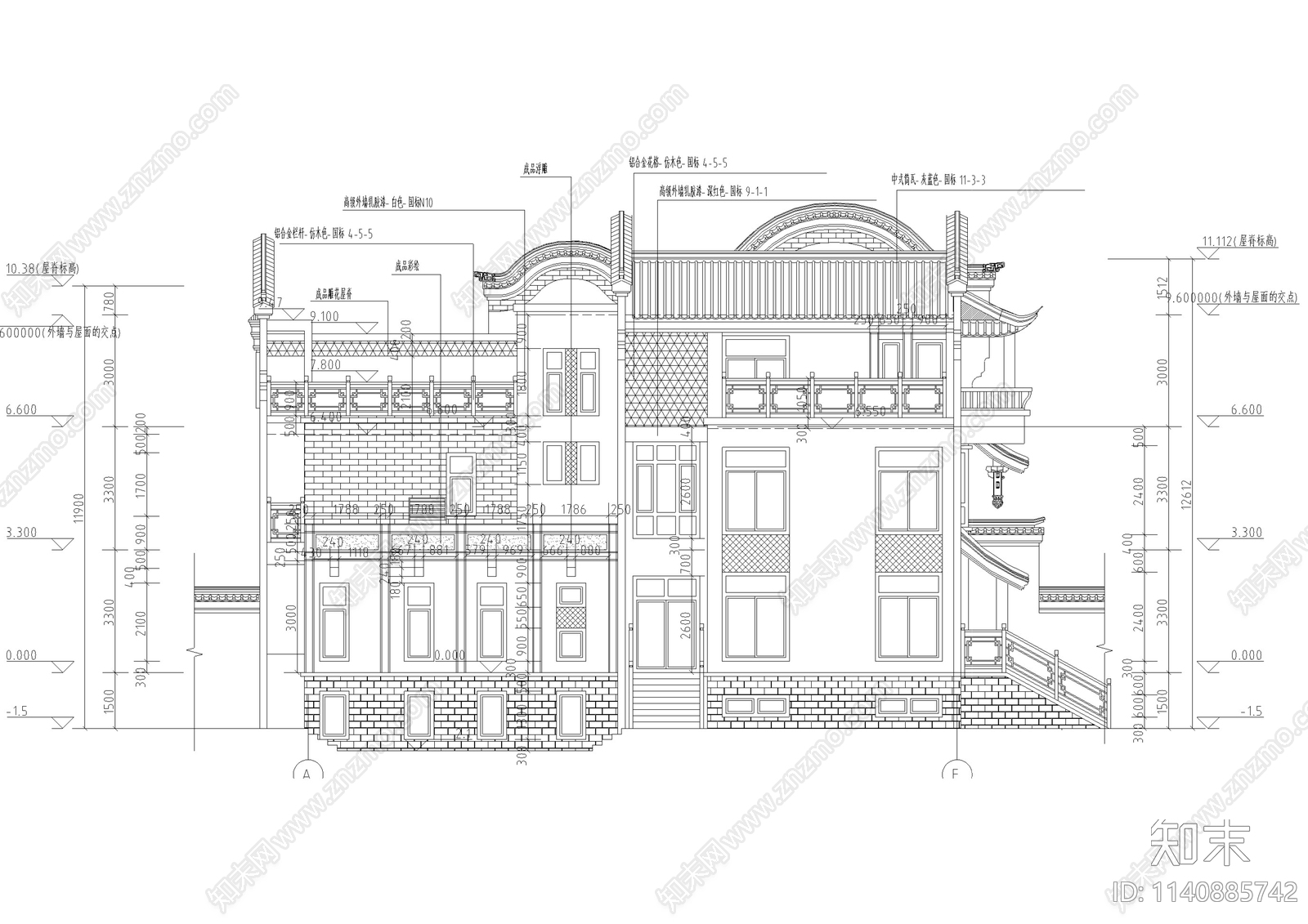 仿古双拼别墅建筑施工图下载【ID:1140885742】