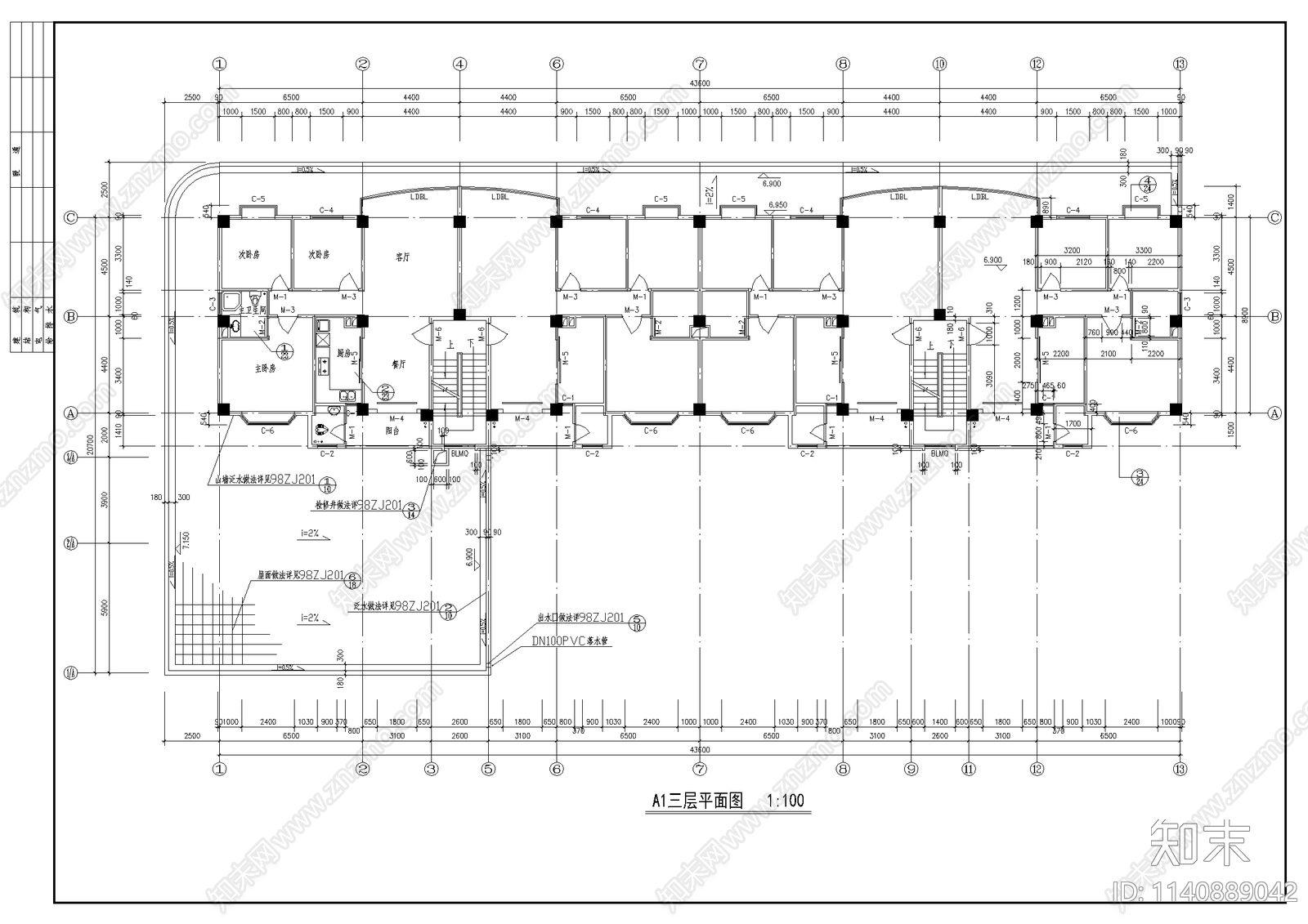 7层住宅区建筑cad施工图下载【ID:1140889042】