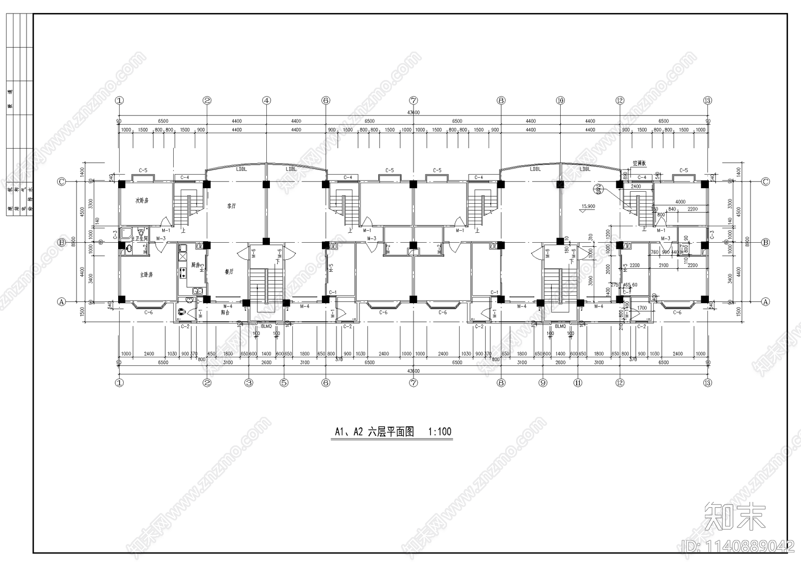 7层住宅区建筑cad施工图下载【ID:1140889042】