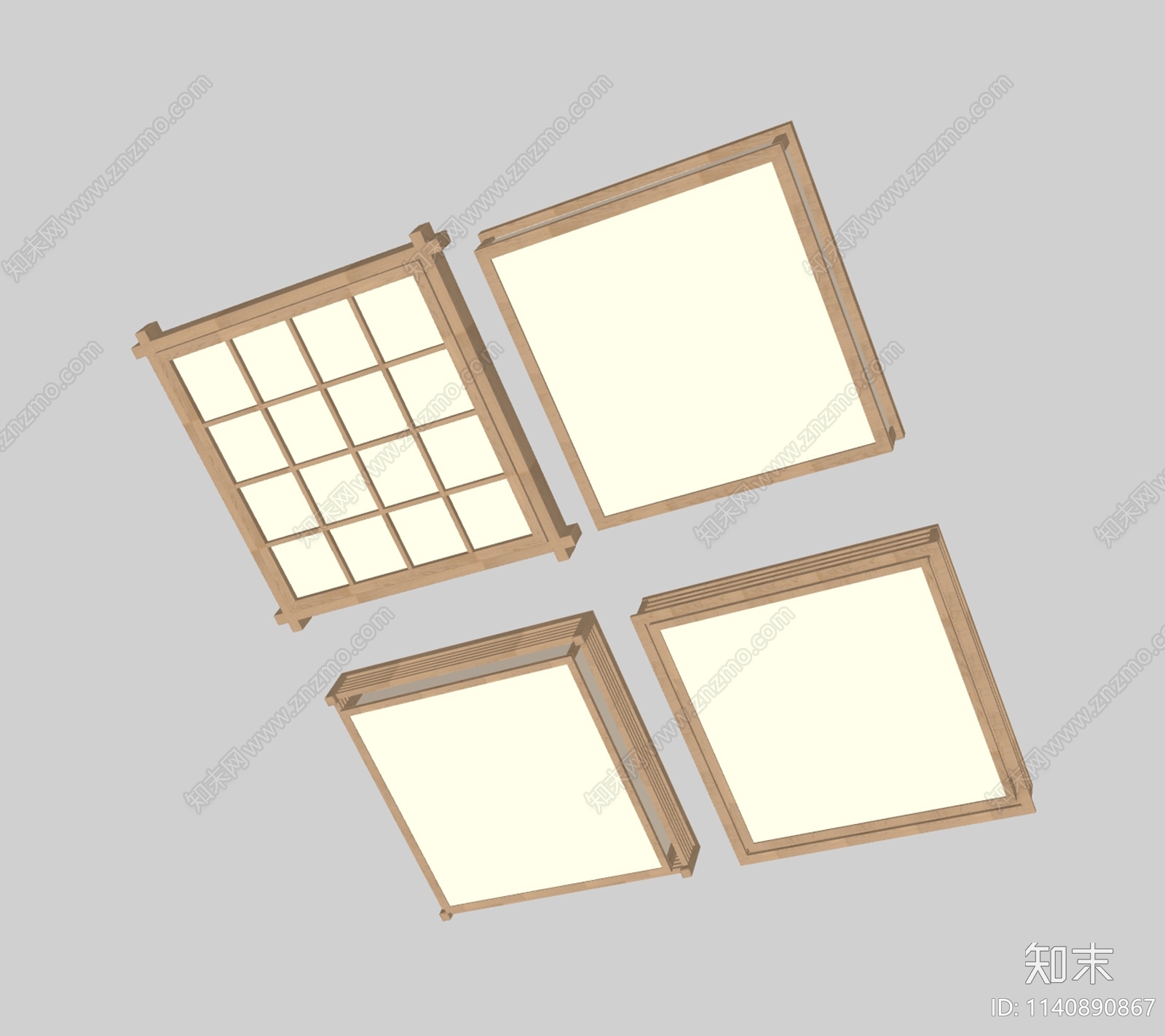 日式原木吸顶灯SU模型下载【ID:1140890867】