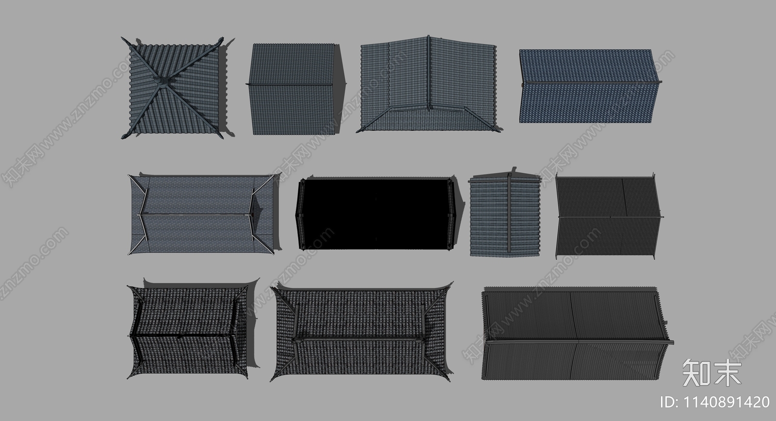 中式古建屋顶3D模型下载【ID:1140891420】