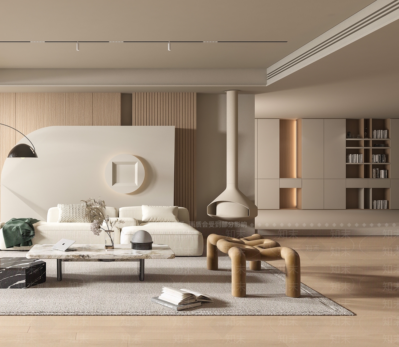 现代奶油风客厅3D模型下载【ID:1140891665】_知末3d模型网