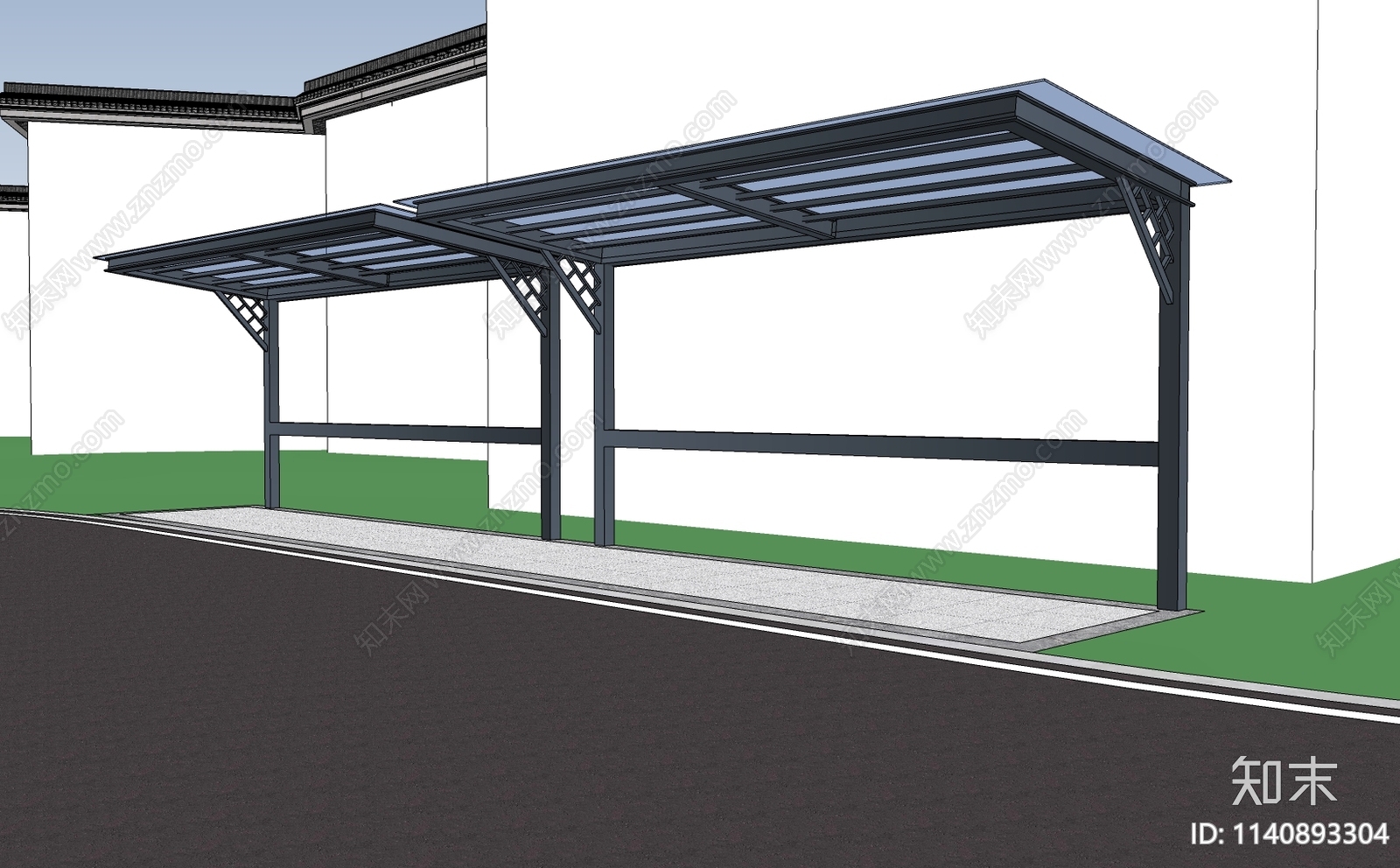 现代非机动车车棚SU模型下载【ID:1140893304】