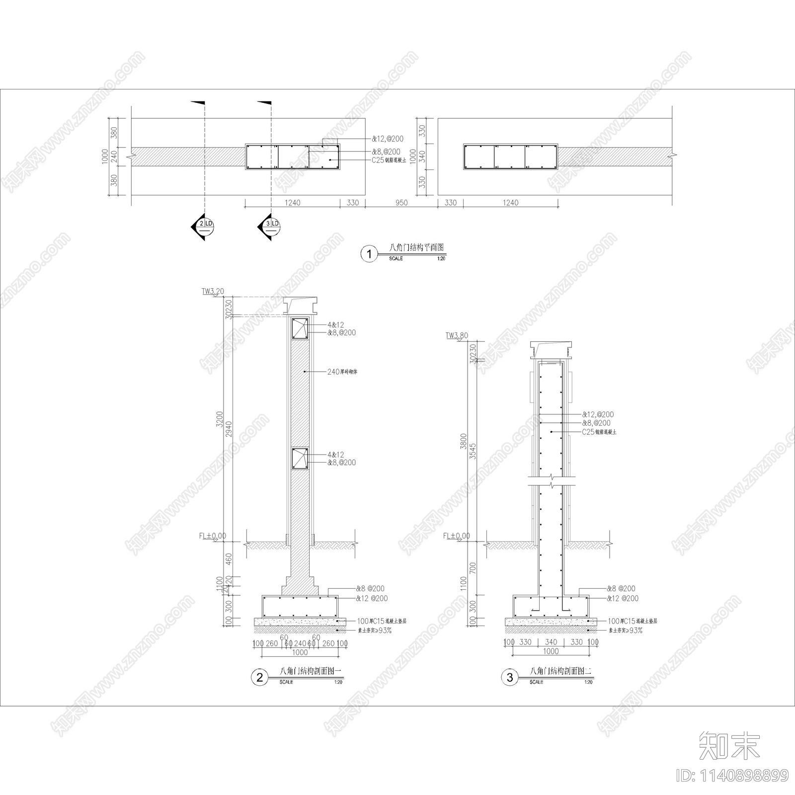 别墅入口大门cad施工图下载【ID:1140898899】