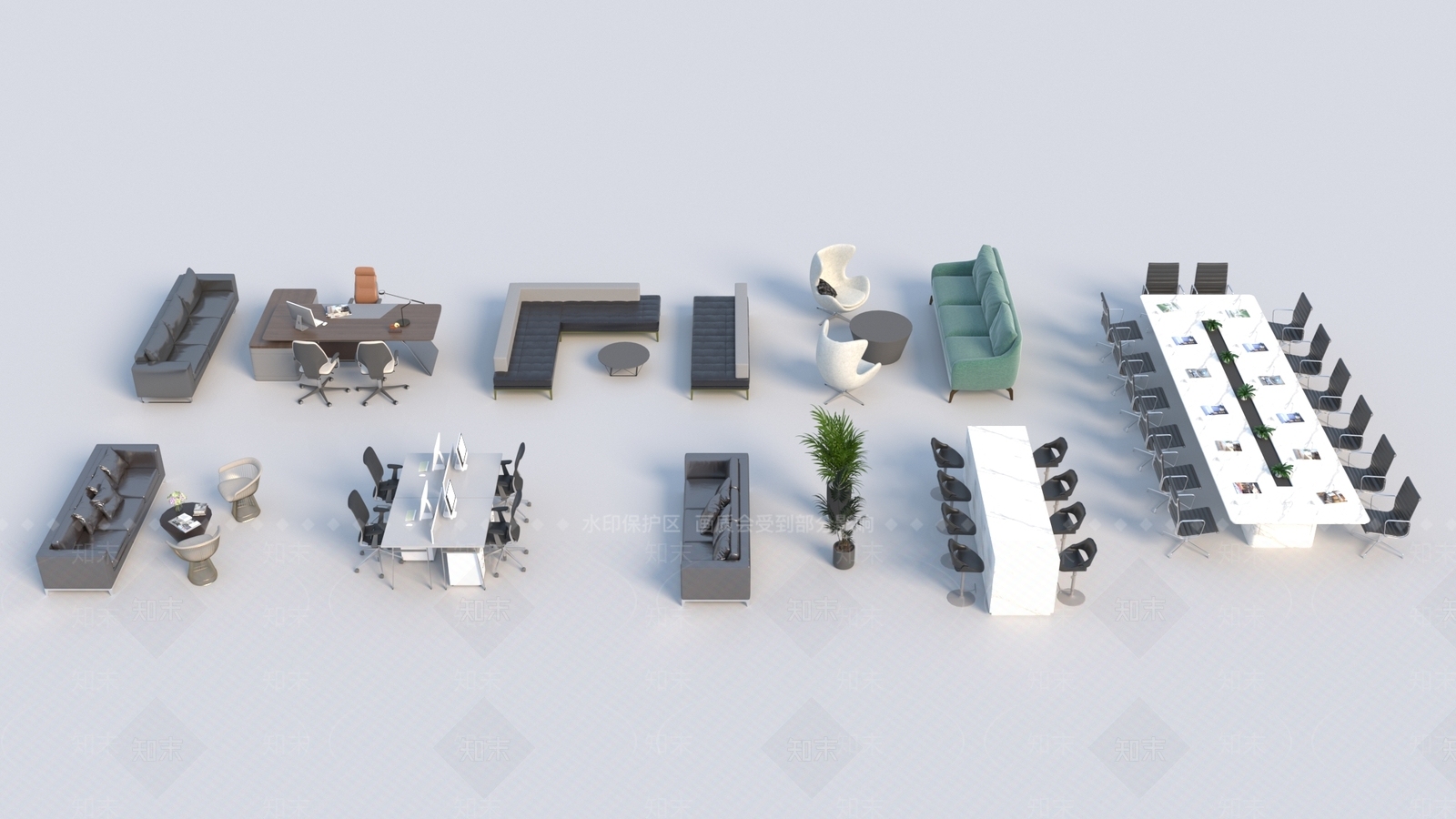 现代办公桌椅组合3D模型下载【ID:1140901418】